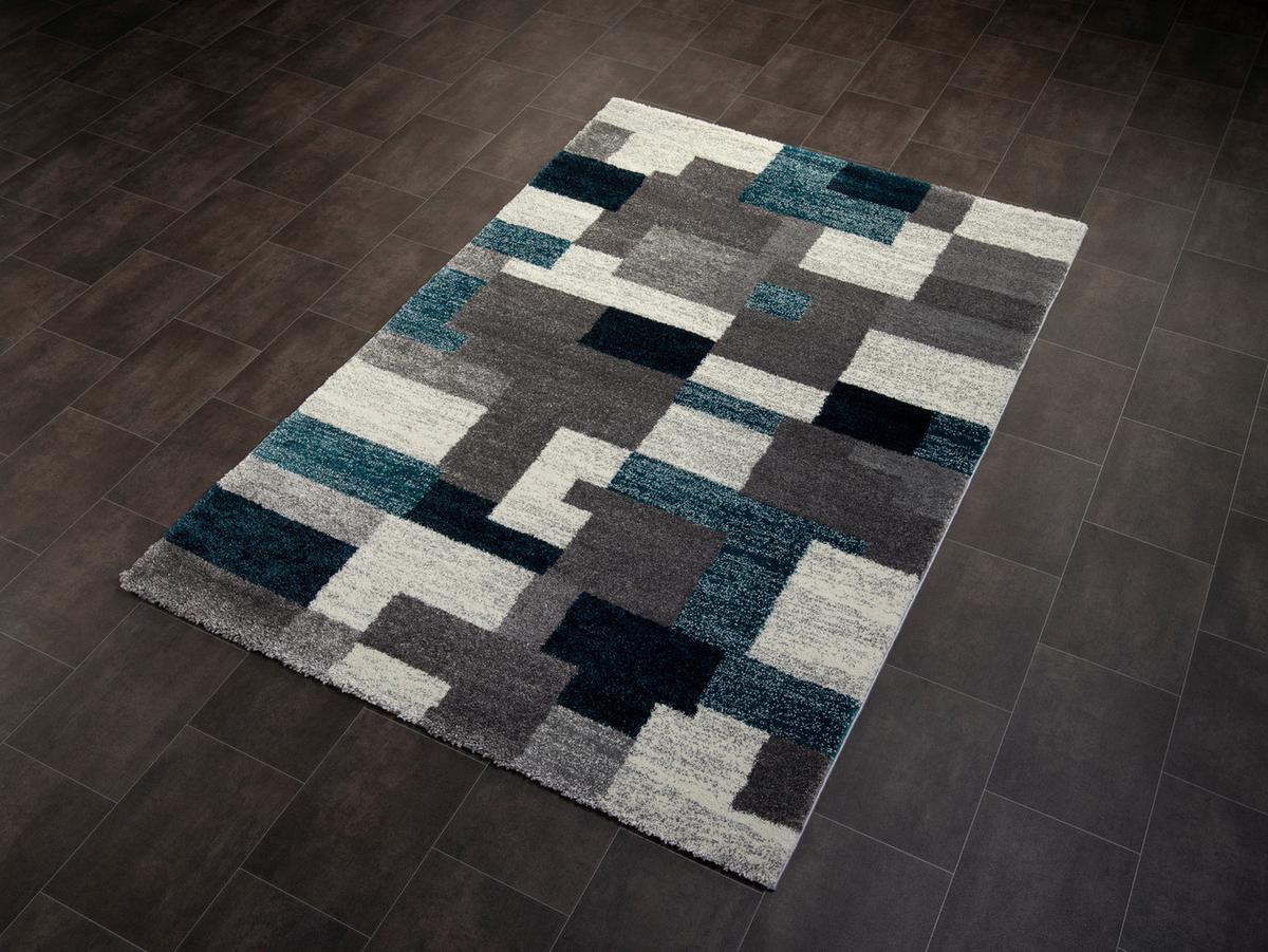 Webteppich Grau/Petrol Astor Grid B/L: 200/290 cm - Petrol/Grau, KONVENTIONELL, Textil (200/290cm) - Novel