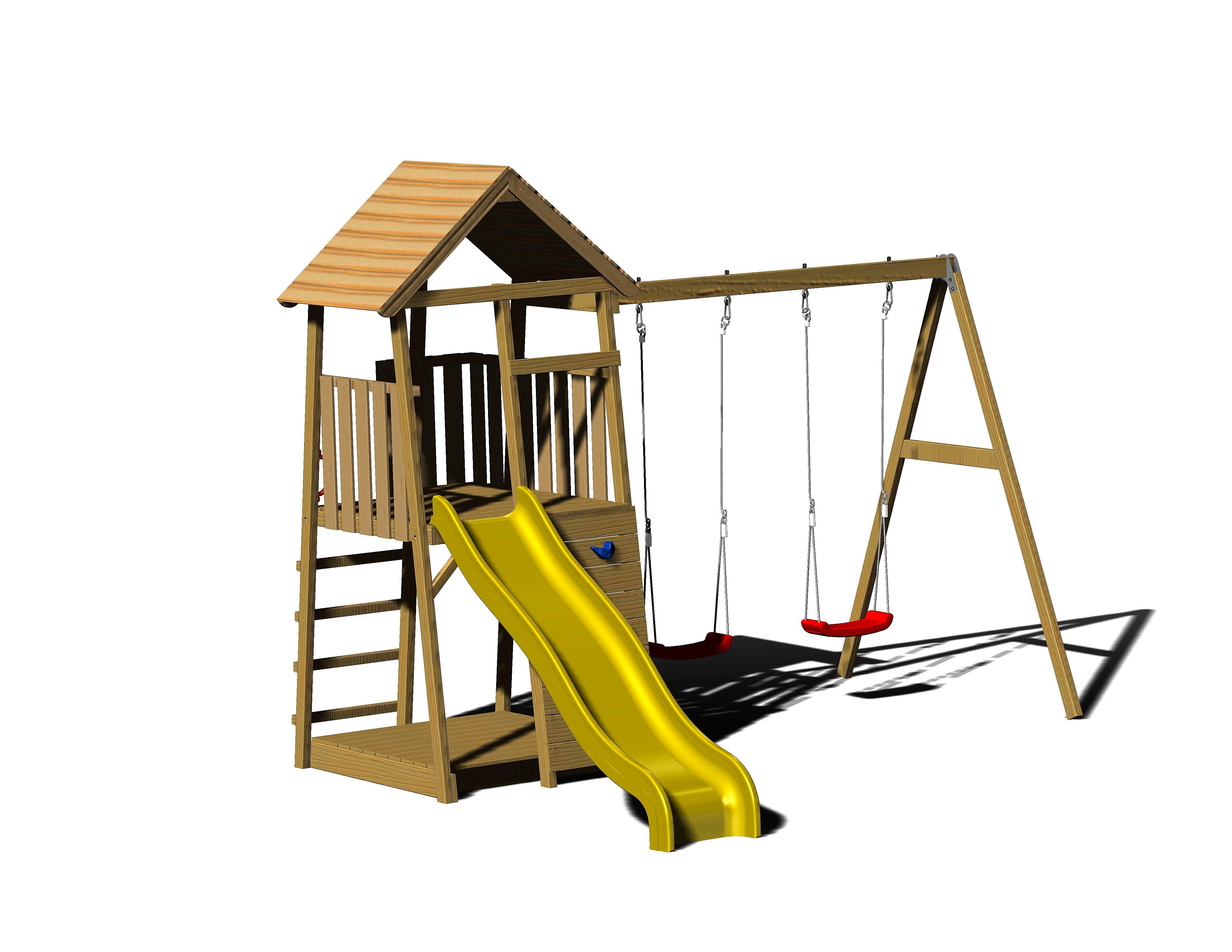 Spielturm Pinguin Gelb/naturfarben, B: 340 Cm - Gelb/Naturfarben, KONVENTIONELL, Holz (340/270/280cm)