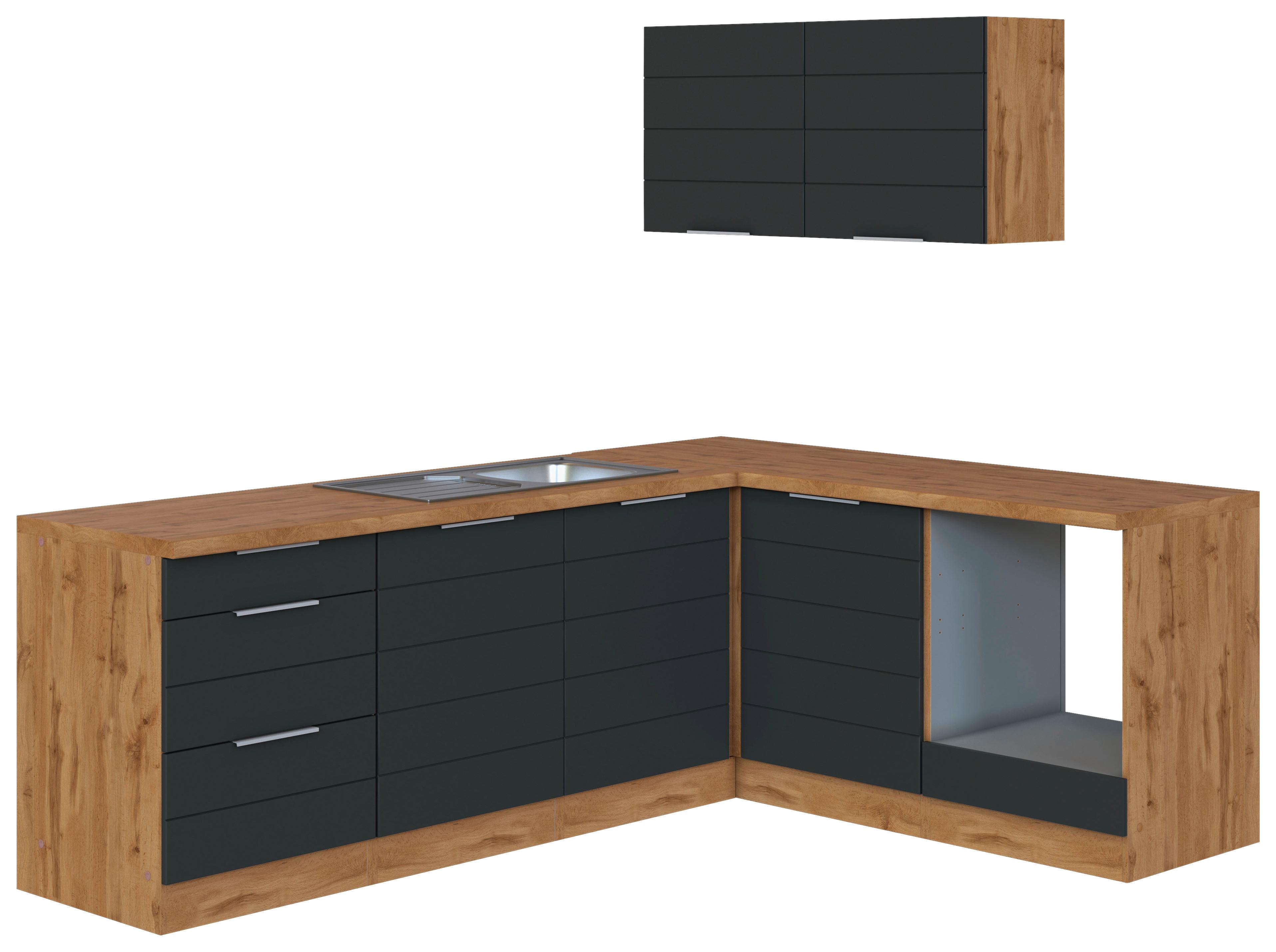 Eckküche Florenz ohne Geräte 240x180 cm Grau/Eichefarben - Eiche Wotan/Grau, Design, Holzwerkstoff (240/180cm) - Held