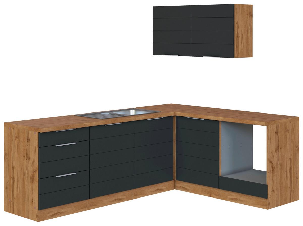 Eckküche Florenz ohne Geräte 240x180 cm Grau/Eichefarben - Eiche Wotan/Grau, Design, Holzwerkstoff (240/180cm) - Held