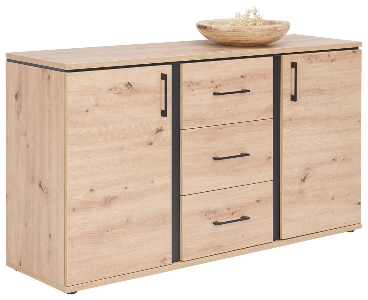 ŠIROKÁ KOMODA NATURE - barvy dubu/černá, Konvenční, kov/kompozitní dřevo (145/84/42cm)