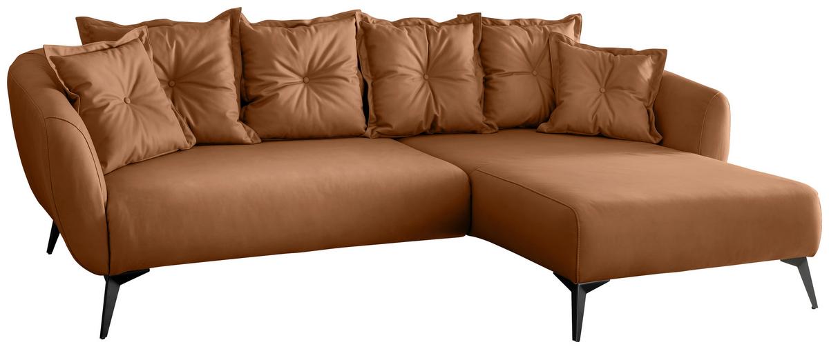 Ecksofa Baggio Cognac S: 277x162 Cm - Cognac/Schwarz, MODERN, Textil (277/162cm) - Livetastic