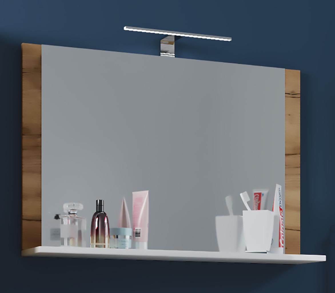 Badspiegel Vcb10 Bxh: 80x65 Cm Mit Ablage Weiß - Eichefarben/Weiß, Basics, Holzwerkstoff (80/65/16,6cm) - MID.YOU