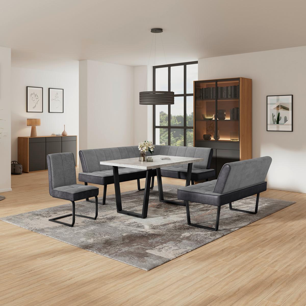 Eckbank Pag - Hellgrau/Schwarz, KONVENTIONELL, Textil/Metall (200/160cm) - MID.YOU