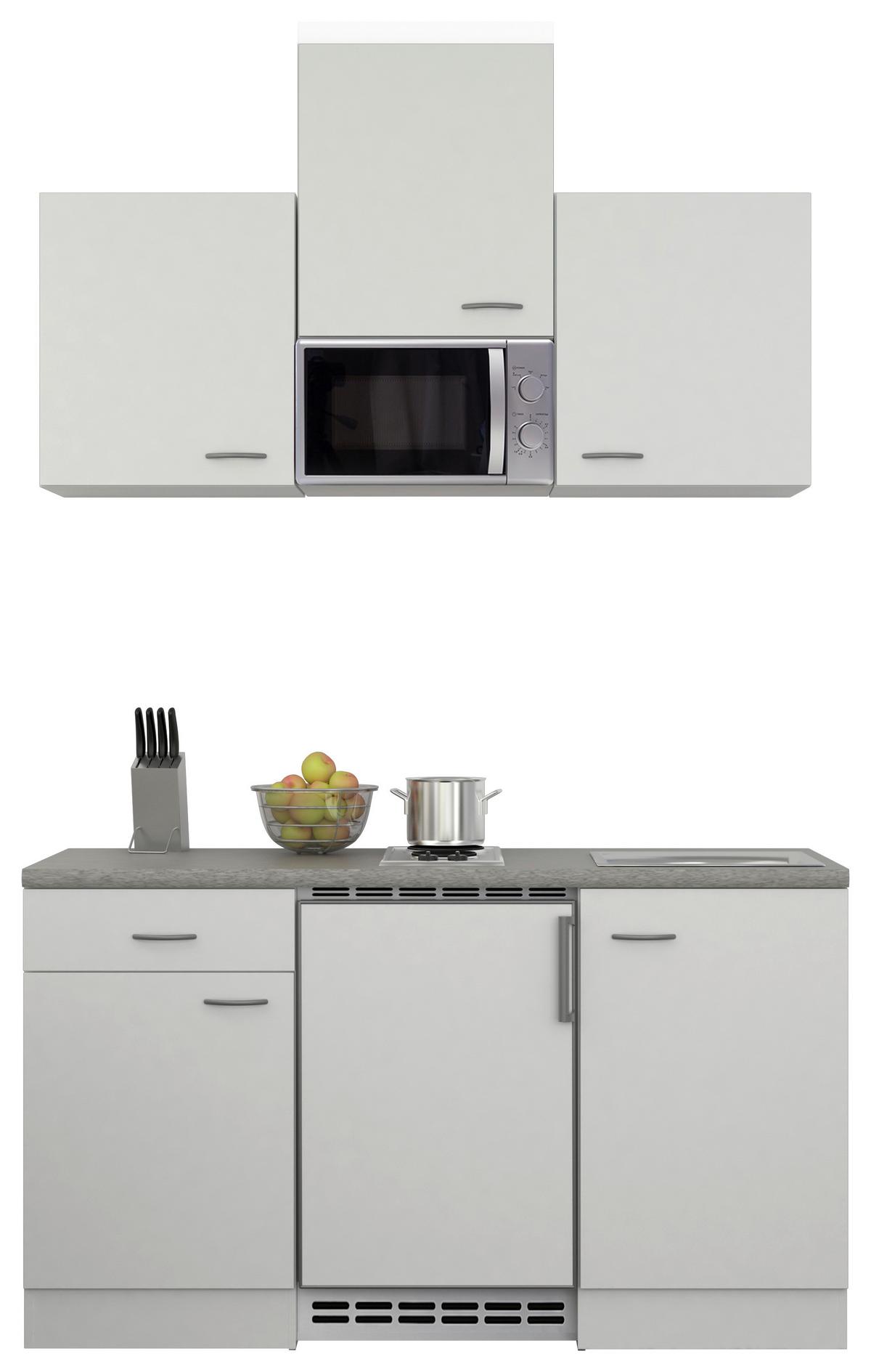 Minikuchyňa WITO vrátane spotrebičov a drezu - biela/farba ušľachtilej ocele, Modern, kompozitné drevo/plast (150cm) - MID.YOU