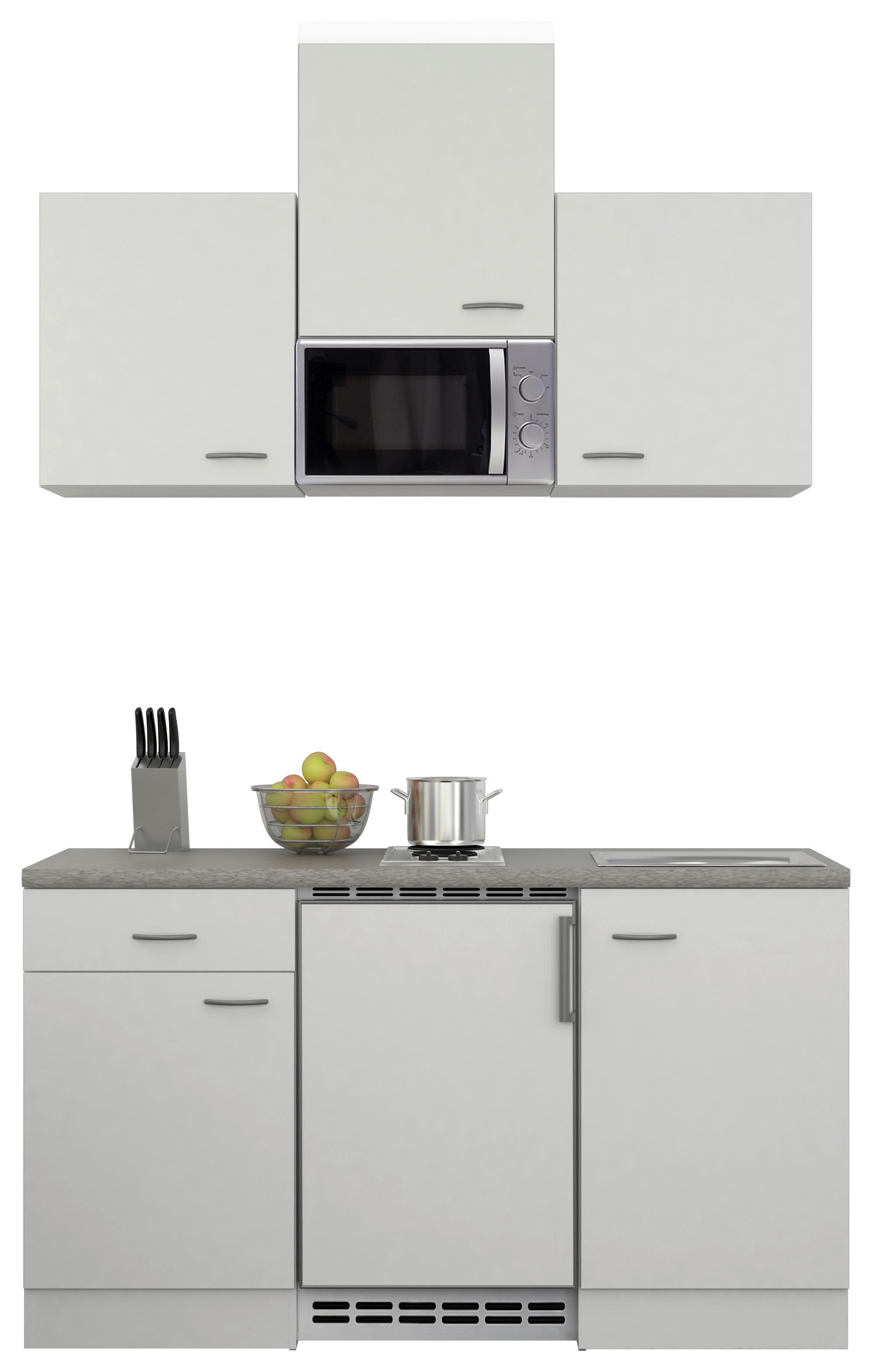 Miniküche mit Mikrowelle + Kühlschrank 150 cm Weiß/Grau