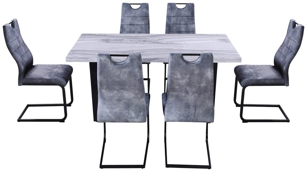 Essgruppe Melbourne 7-tlg. Metall/textil/holzwerkstoff - Schwarz/Grau, MODERN, Holzwerkstoff/Textil (160/75/90cm) - Nedis SmartLife