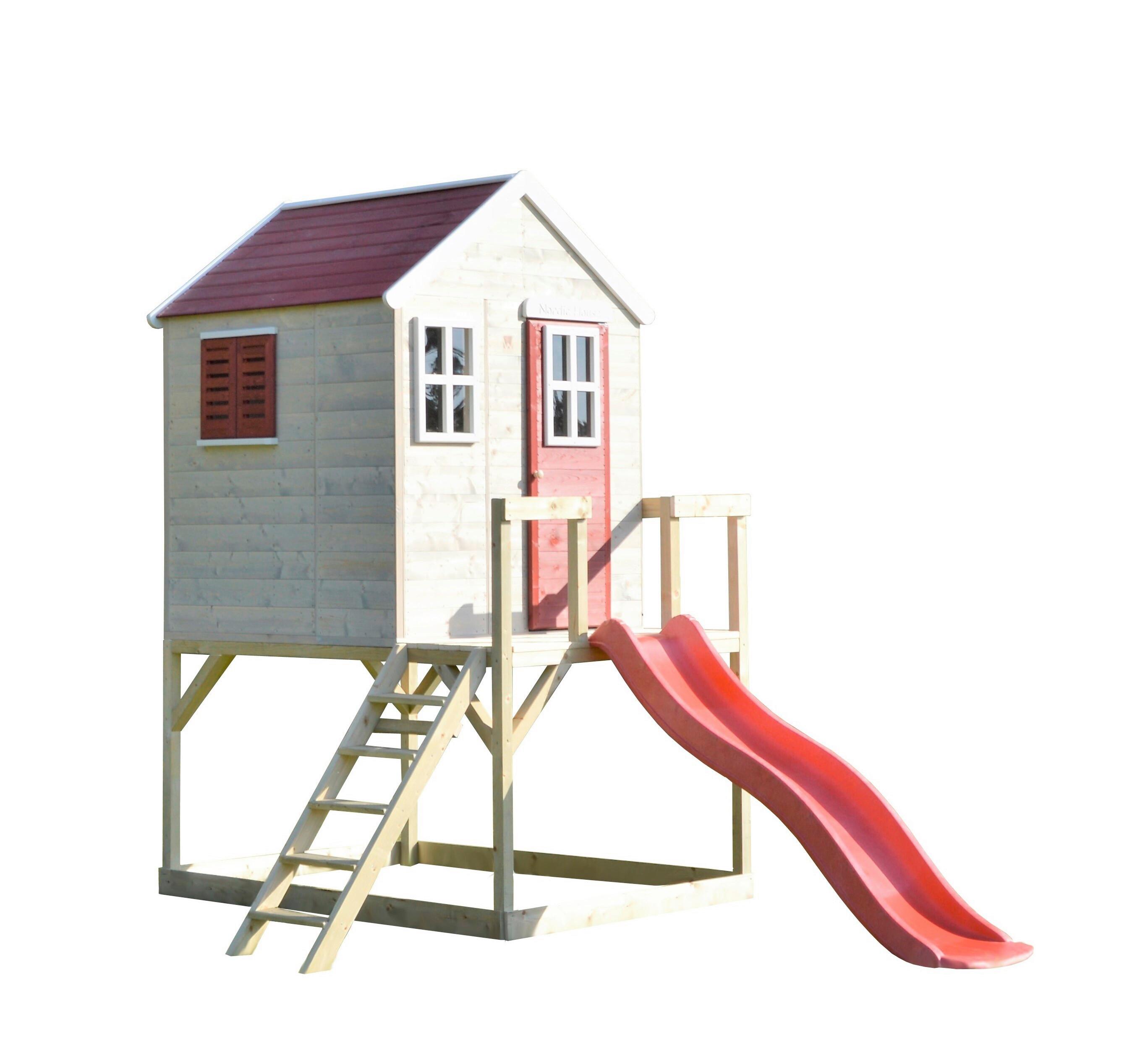 Spielhaus Tiger Naturfarben/Rot, B: 197 cm - Rot/Naturfarben, KONVENTIONELL, Holz (197/242/310cm)