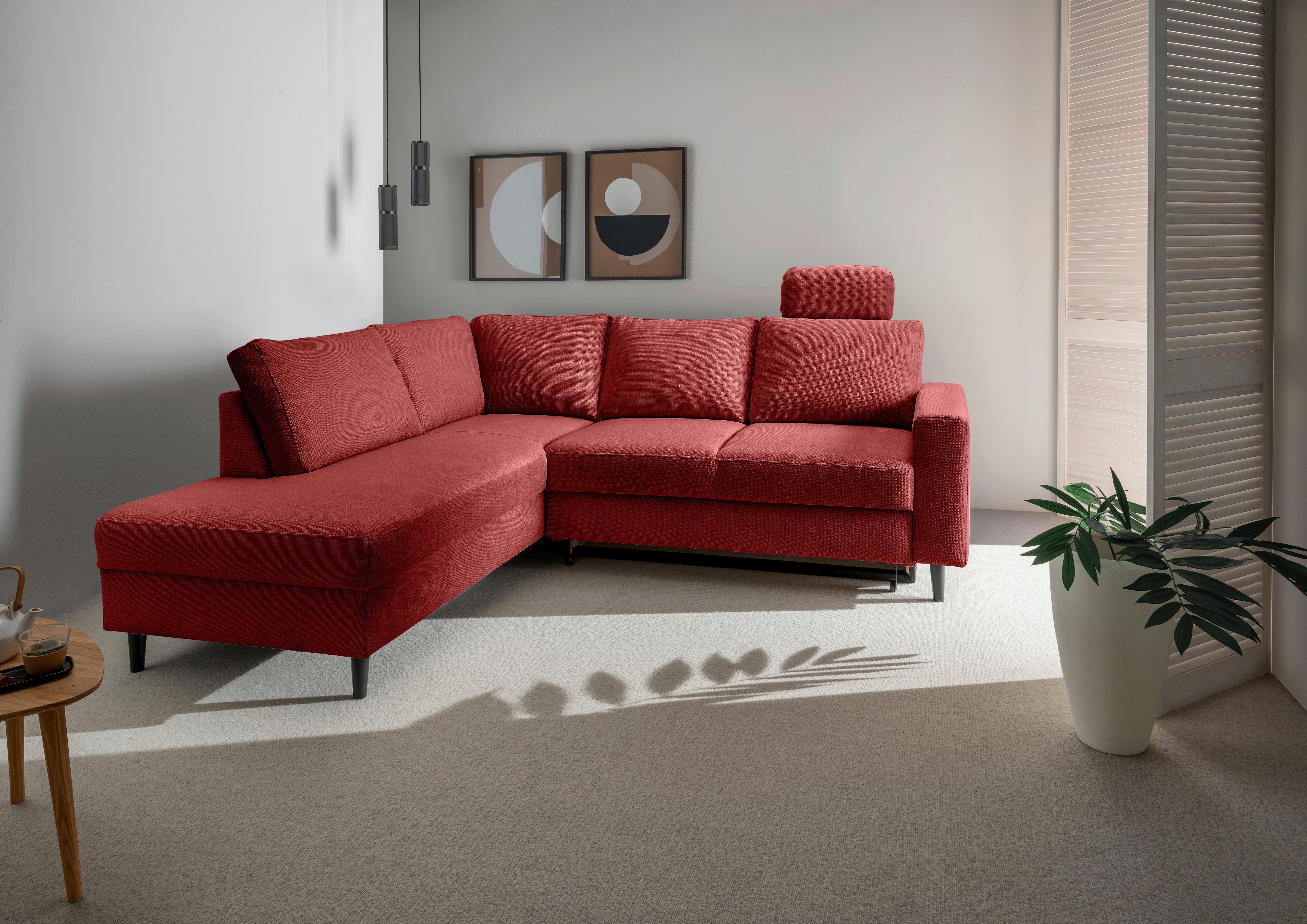 Eckschlafsofa Passione, Rot S: 200x242 Cm - Rot/Schwarz, MODERN, Textil (200/242cm) - Livetastic