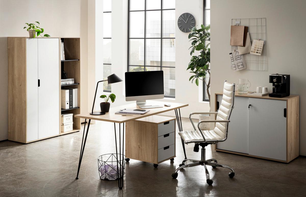 Rollcontainer Emmik Weiß, Eiche Dekor B: 40,1cm - Eichefarben/Weiß, MODERN, Holzwerkstoff/Kunststoff (40,1/57/50cm) - MID.YOU