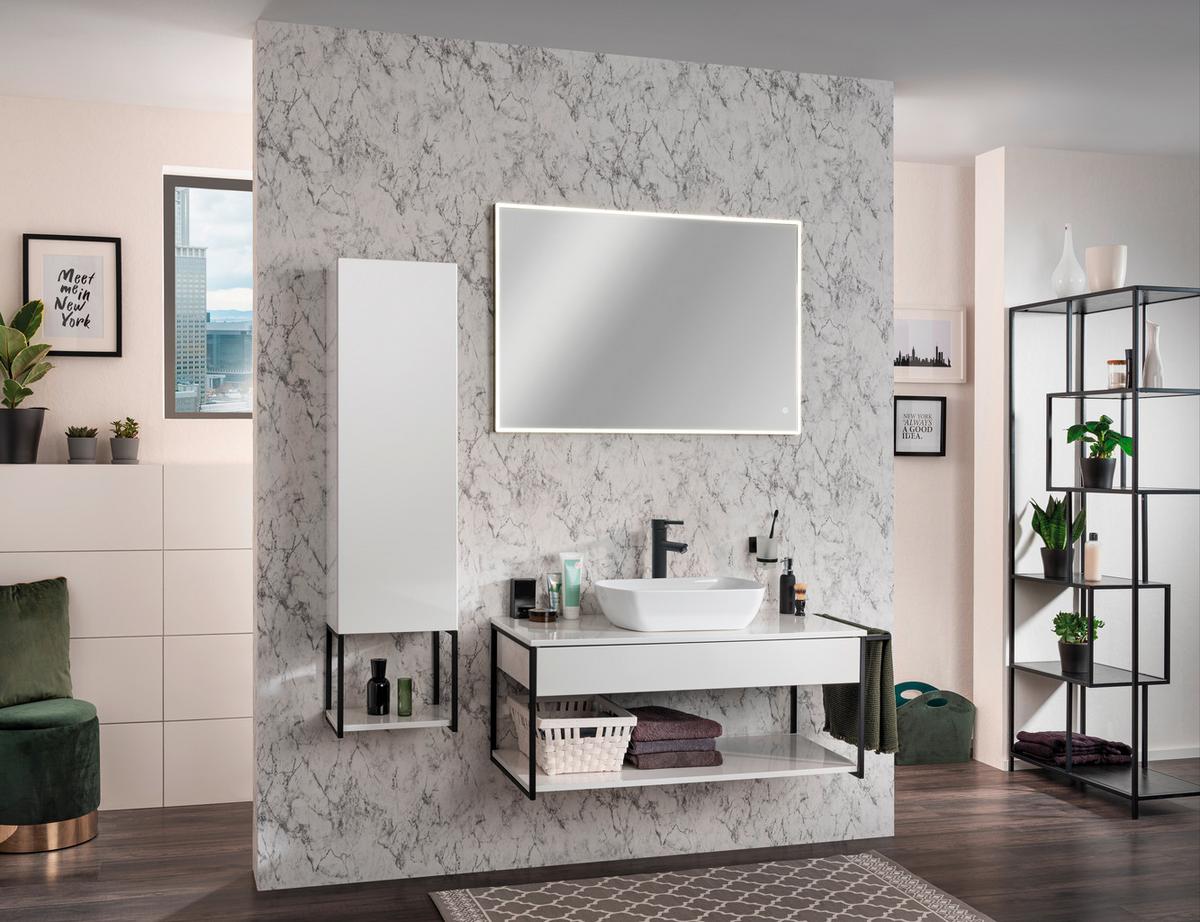 Badezimmerregal Hängend Weiss/schwarz 33x28 Cm Newyork - Schwarz/Weiß, MODERN, Holzwerkstoff/Metall (33/28/28cm) - MID.YOU