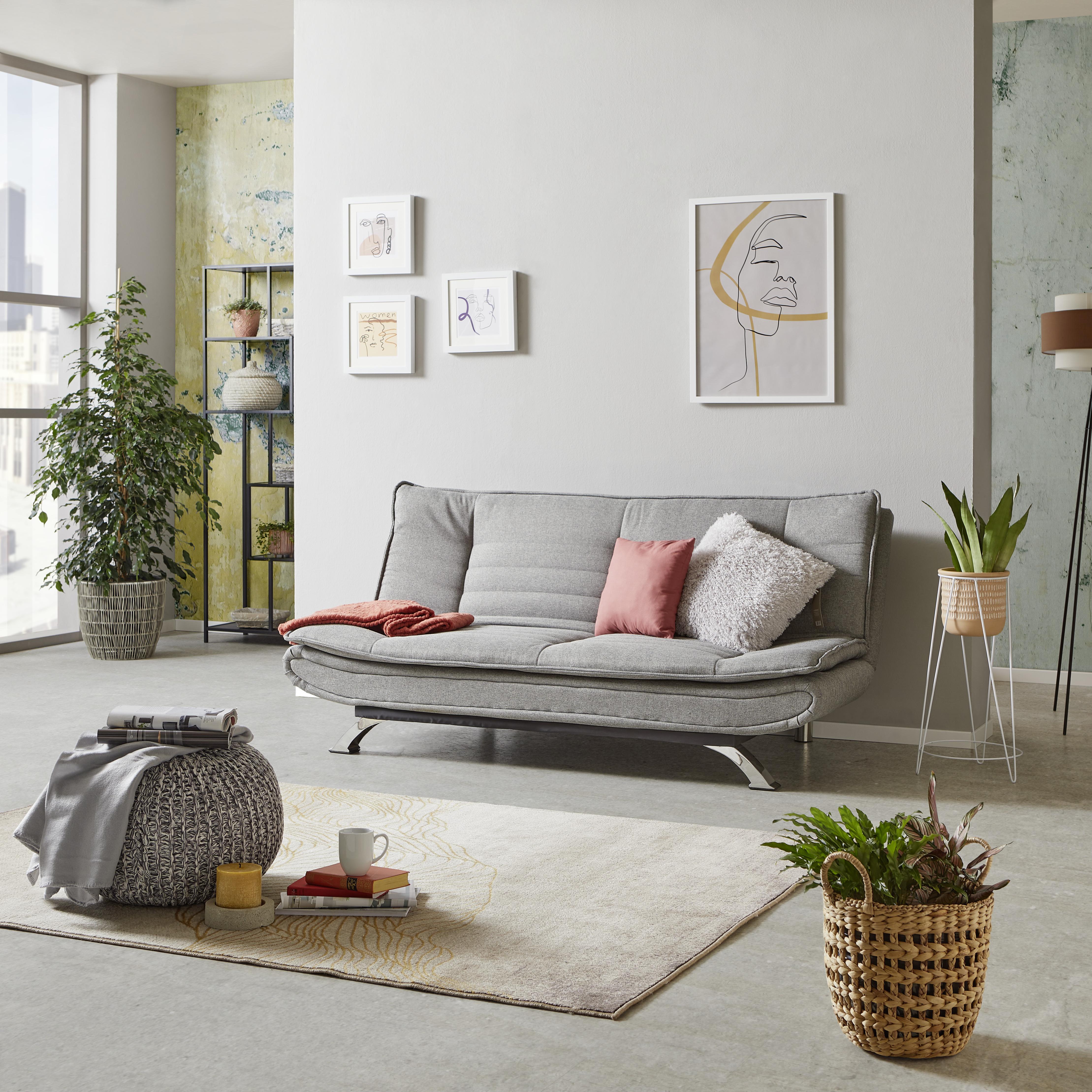 3-Sitzer-Sofa mit Schlaffunkt. Bari Grau - Edelstahlfarben/Dunkelgrau, Basics, Textil/Metall (190/90/102cm) - Ondega