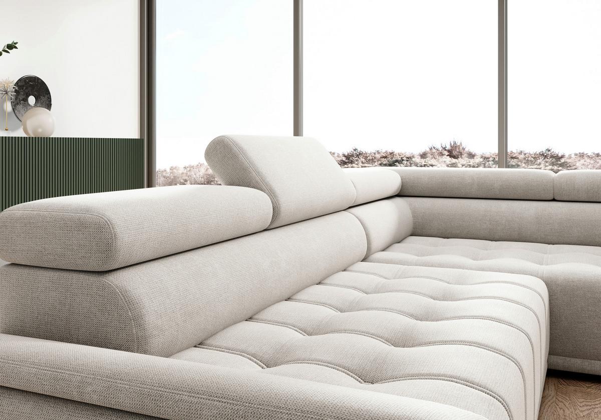 Rohová sedačka GRINALDI, pravá, sivobiela - čierna/sivobiela, Modern, textil/plast (283/106cm) - Premium Living