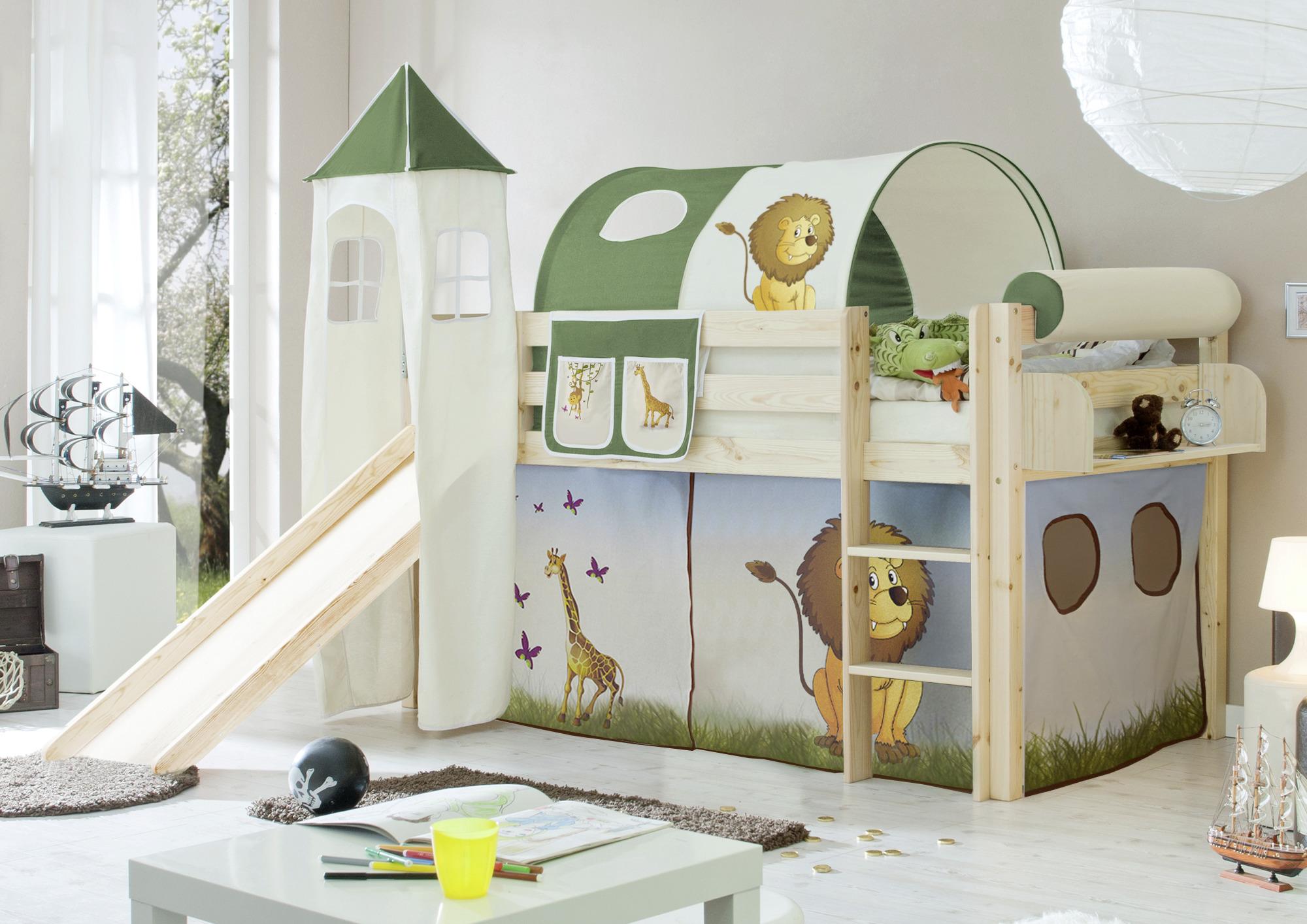 Spielbett Kasper Multicolor Kiefer Massiv 90 Cm Rutsche - Multicolor/Kieferfarben, Natur, Holz (90/200cm) - MID.YOU