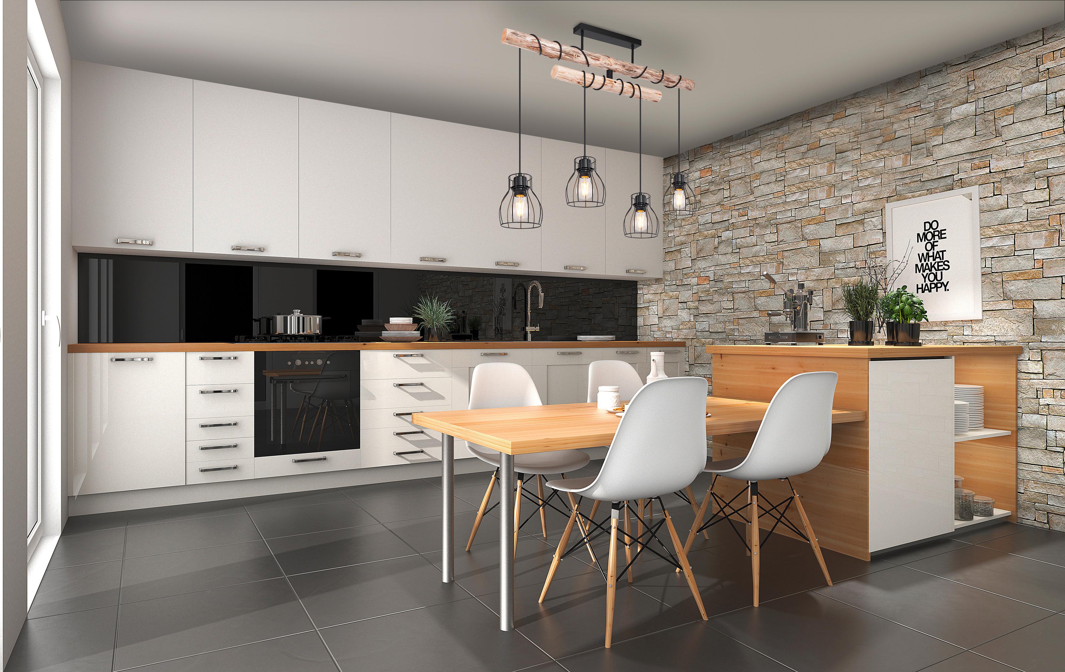 Deckenleuchte Mina L: 90 Cm - Schwarz/Naturfarben, Basics, Holz/Metall (90/14/100cm) - Globo