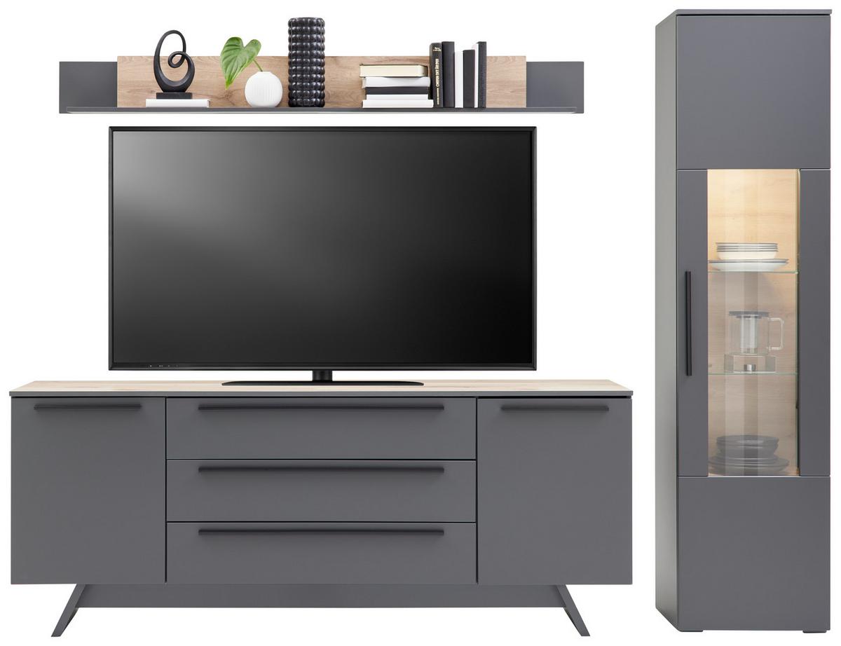 Vitrine Atlanta B: 50,1 Cm Grau/eiche Dekor - Eichefarben/Silberfarben, MODERN, Glas/Holzwerkstoff (50,1/203,2/37,2cm)