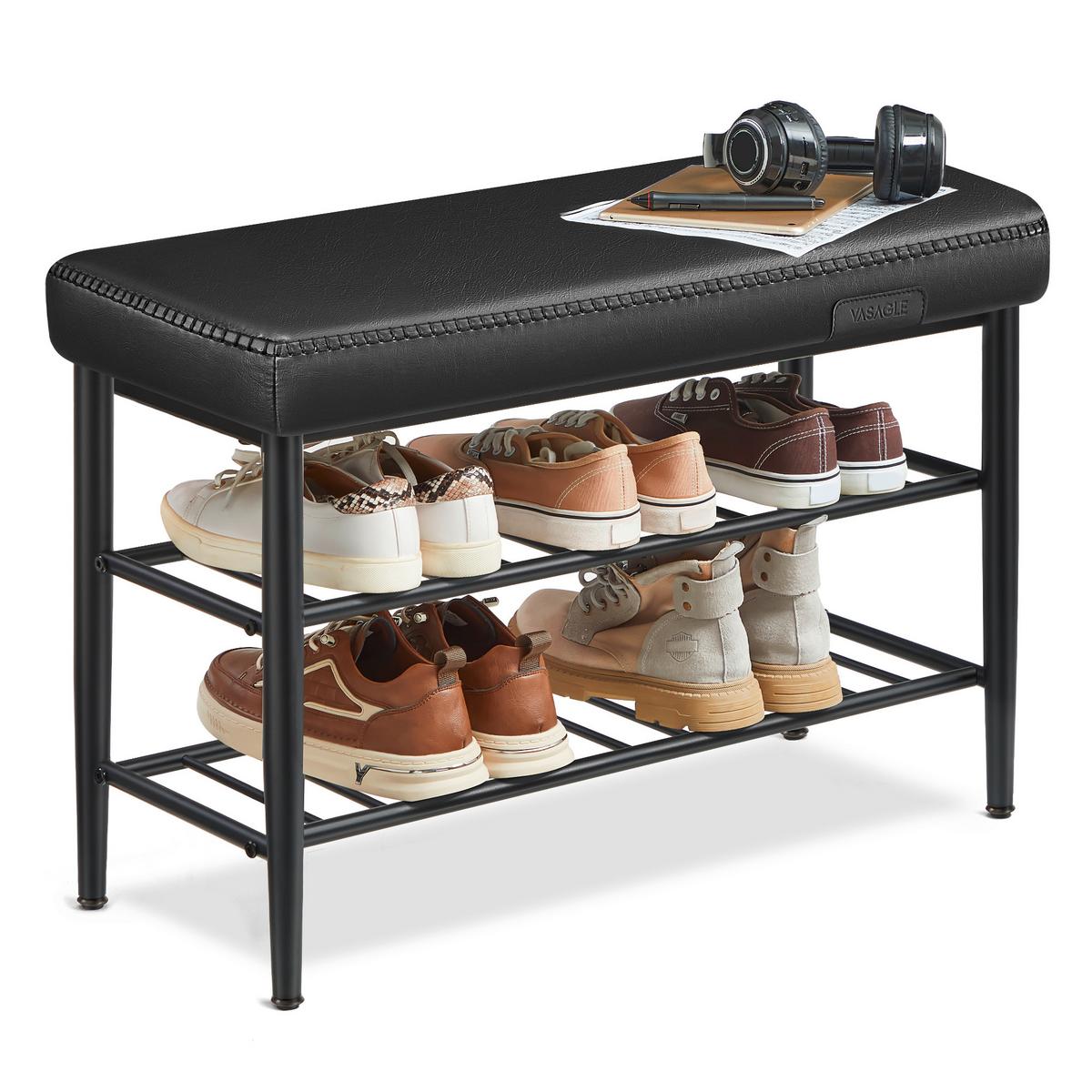 Schuhbank Schwarz B: 80 Cm - Schwarz, Trend, Textil/Metall (80/50/30cm) - MID.YOU
