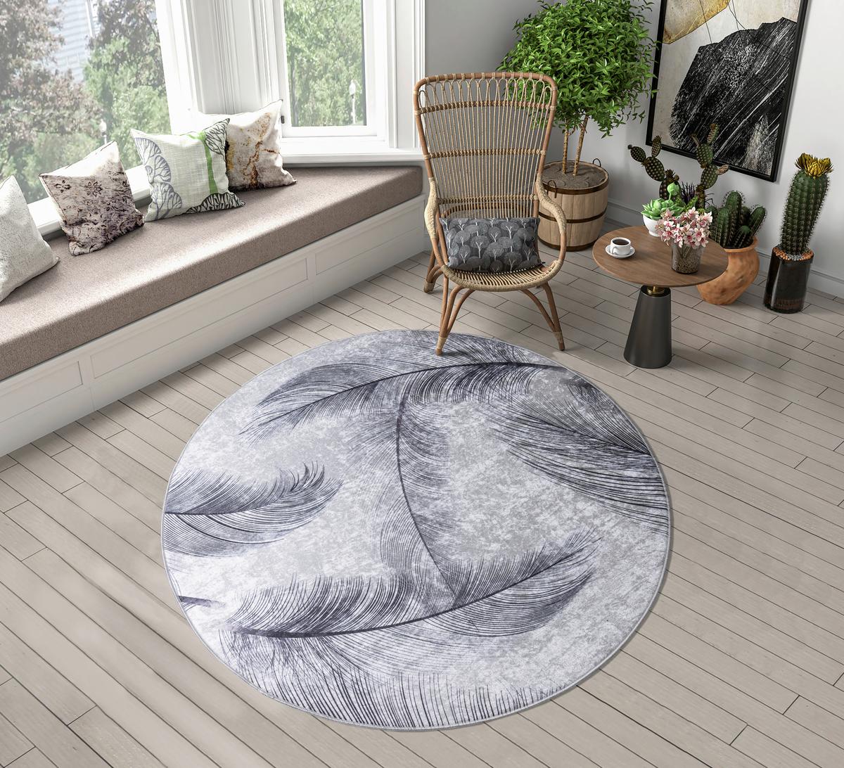 Szőnyeg Emilia Átmérő Kb. 120cm - fehér/szürke, Modern, textil (120cm) - Luca Bessoni