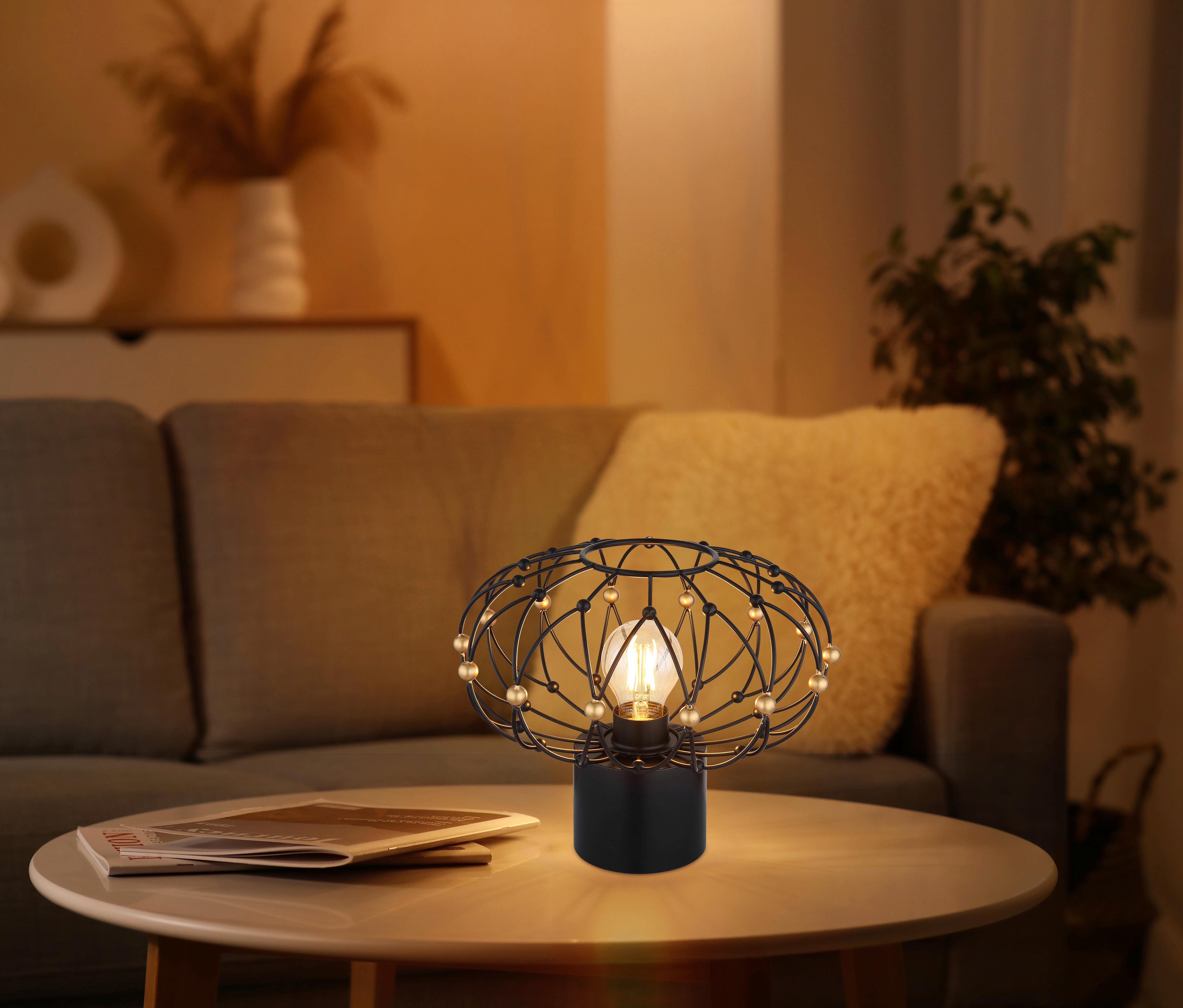 Tischleuchte Schwarz Goldfarben D: 28 cm - Goldfarben/Schwarz, Design, Kunststoff/Metall (28/25cm) - Globo