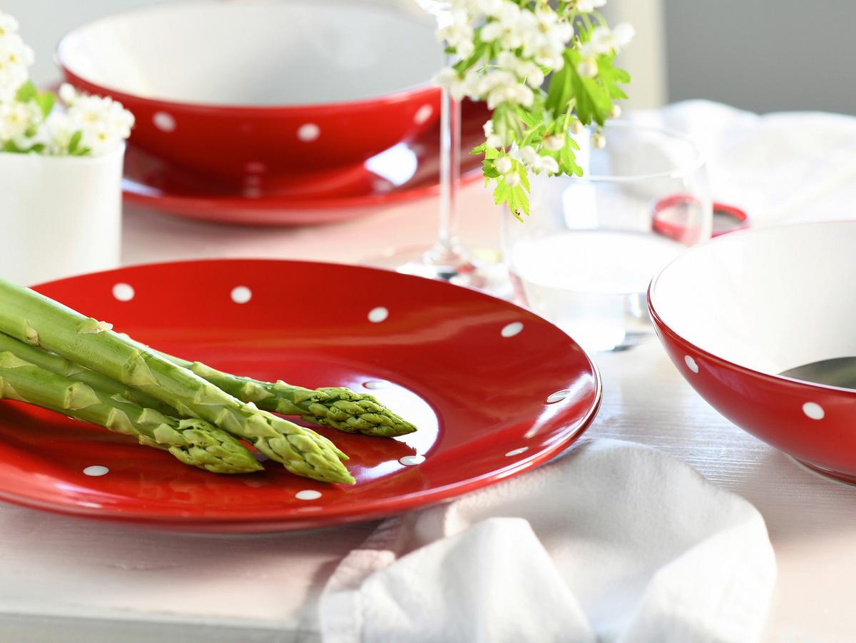 Tafelservice Polka Dots Rot/weiß, 6 Pers., 12-Teilig - Rot/Weiß, Basics, Keramik - Creatable