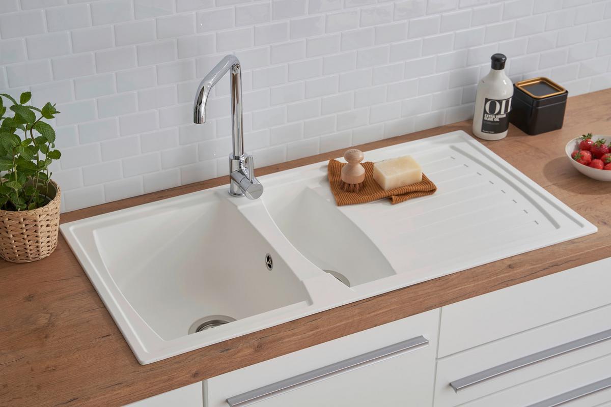 Spüle Respekta Einbauspüle Boston - Weiß, Trend, Glas/Kunststoff (100/20/50cm) - Respekta