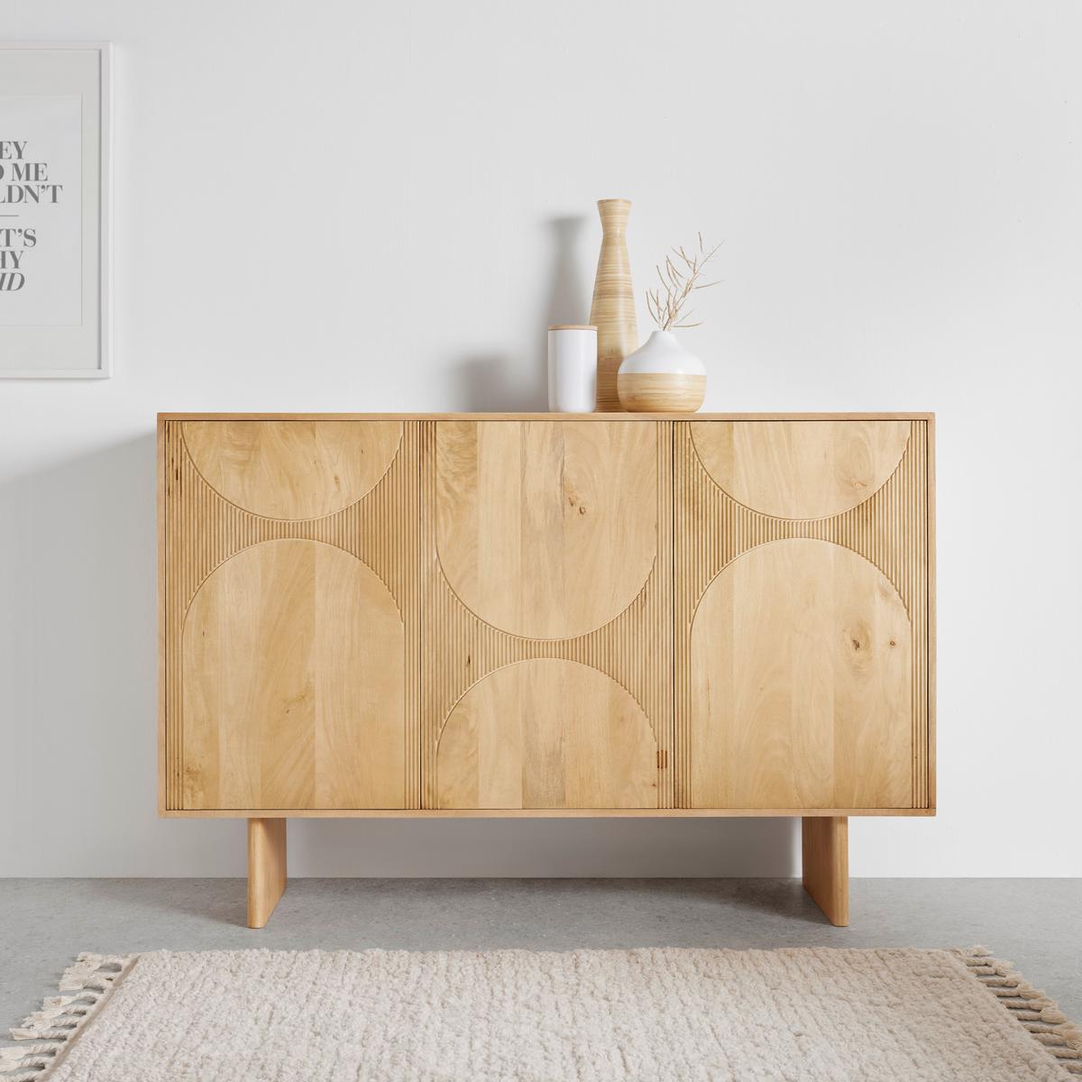 Široká komoda Curve, mangové dřevo, š: 150cm - barvy dubu, Moderní, dřevo (150/100/45cm) - Zandiara