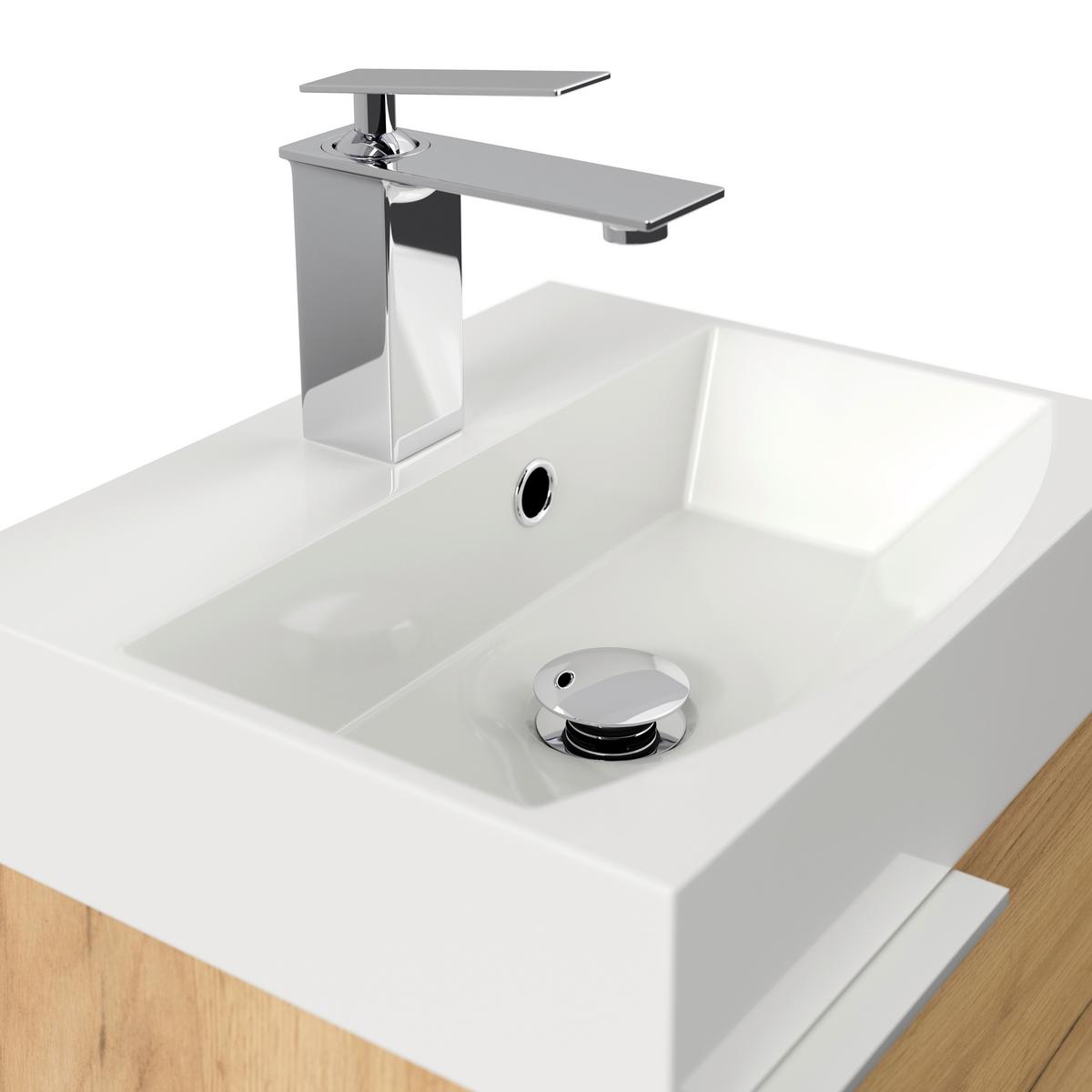 Gästebad Cubi Eiche Dekor B: 40 cm - Eichefarben/Weiß, MODERN, Holzwerkstoff/Stein (40cm) - MID.YOU