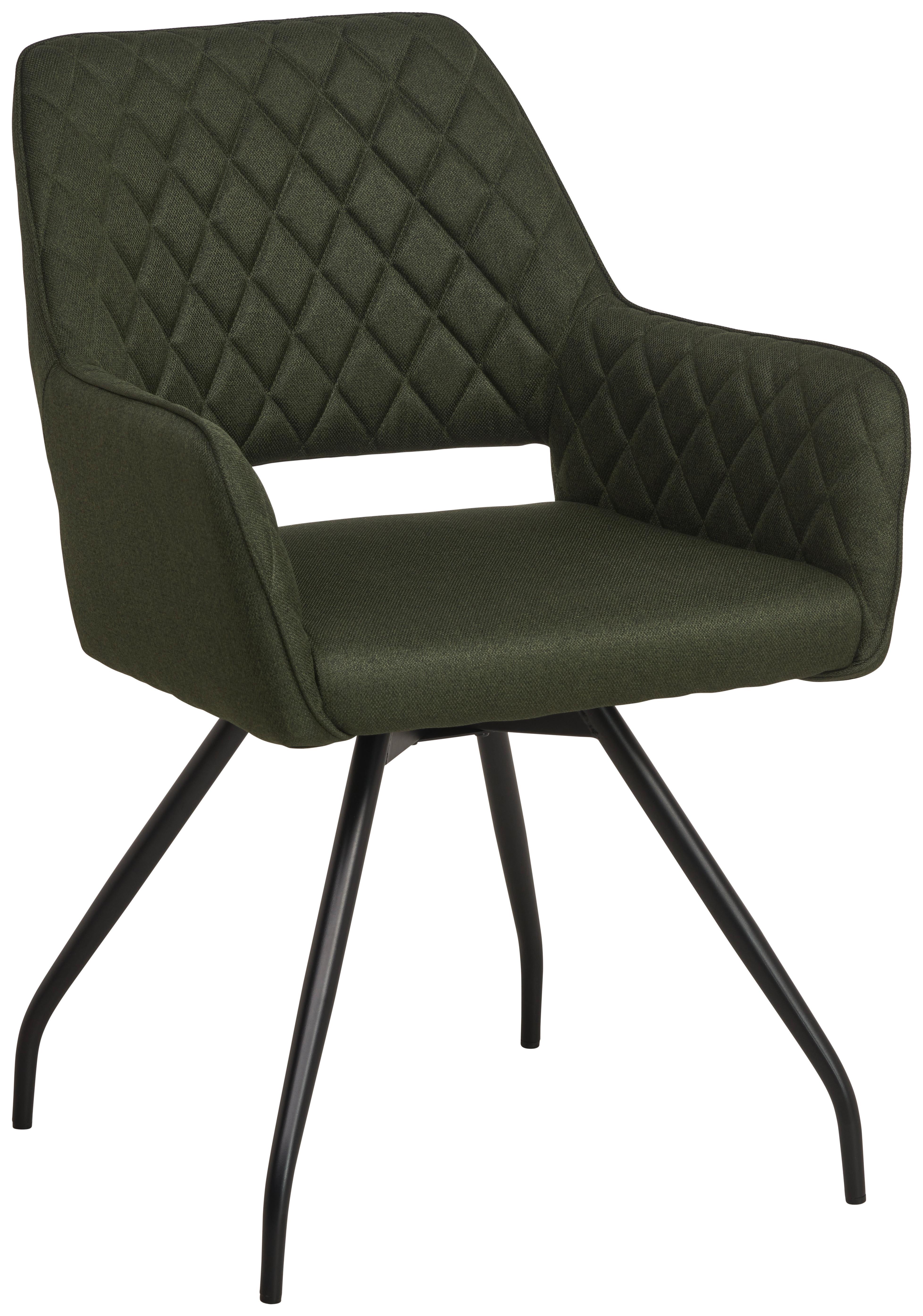 Armlehnstuhl Pam Grün, Sitzfl. 360° drehbar - Schwarz/Grün, KONVENTIONELL, Holz/Textil (57/85.5/60cm) - MID.YOU