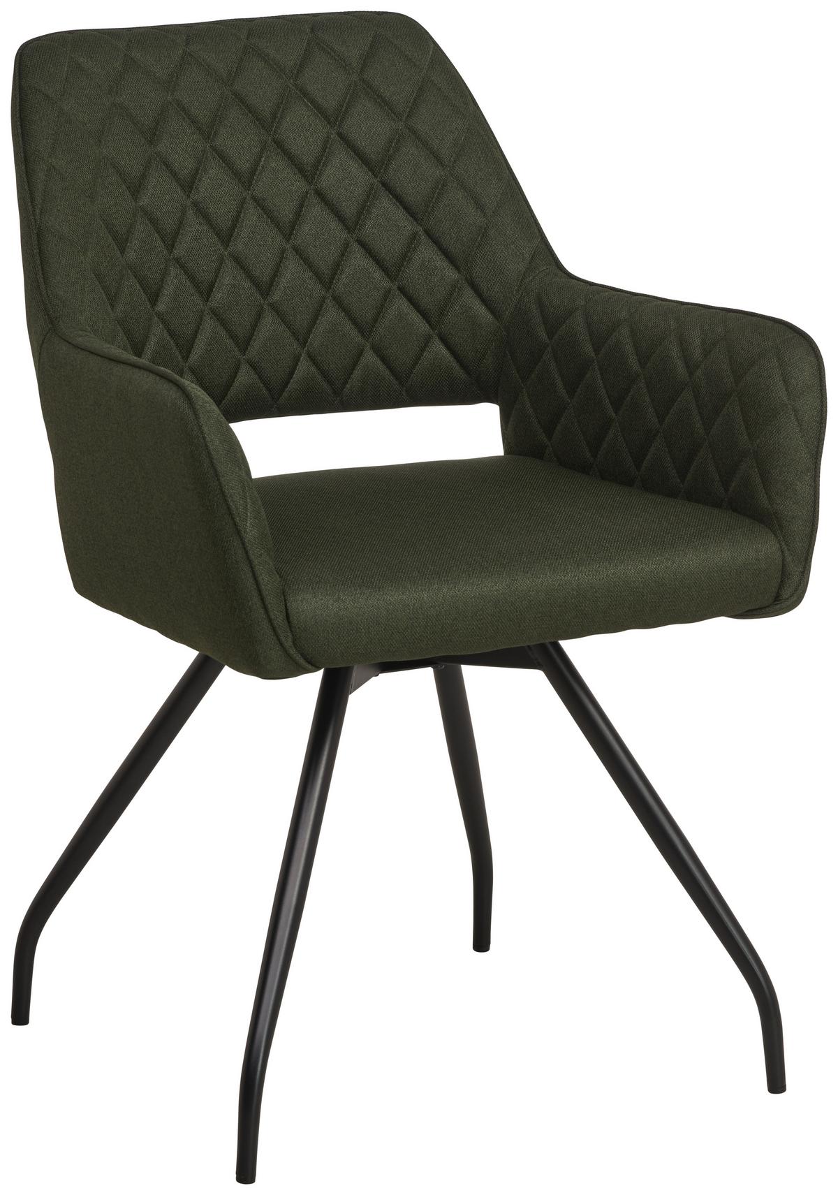 Armlehnstuhl Pam Grün, Sitzfl. 360° Drehbar - Schwarz/Grün, KONVENTIONELL, Holz/Textil (57/85.5/60cm) - MID.YOU