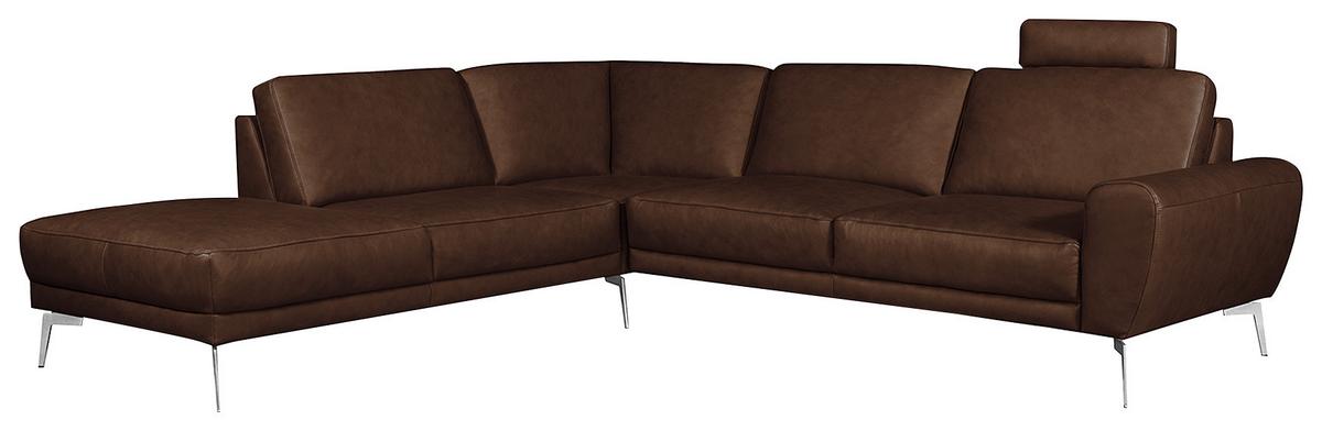 Ecksofa Spring D. Braun Schwarz, S: 250 cm - Chromfarben/Dunkelbraun, Design, Leder (250/273cm) - Livetastic