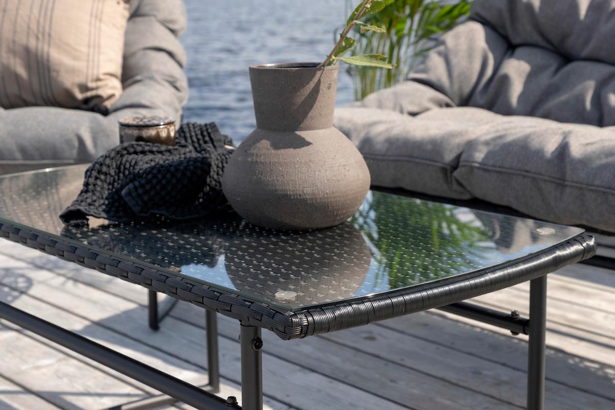 LOUNGEGARNITUR TINA - Schwarz/Grau, KONVENTIONELL, Kunststoff/Textil - Gardenson