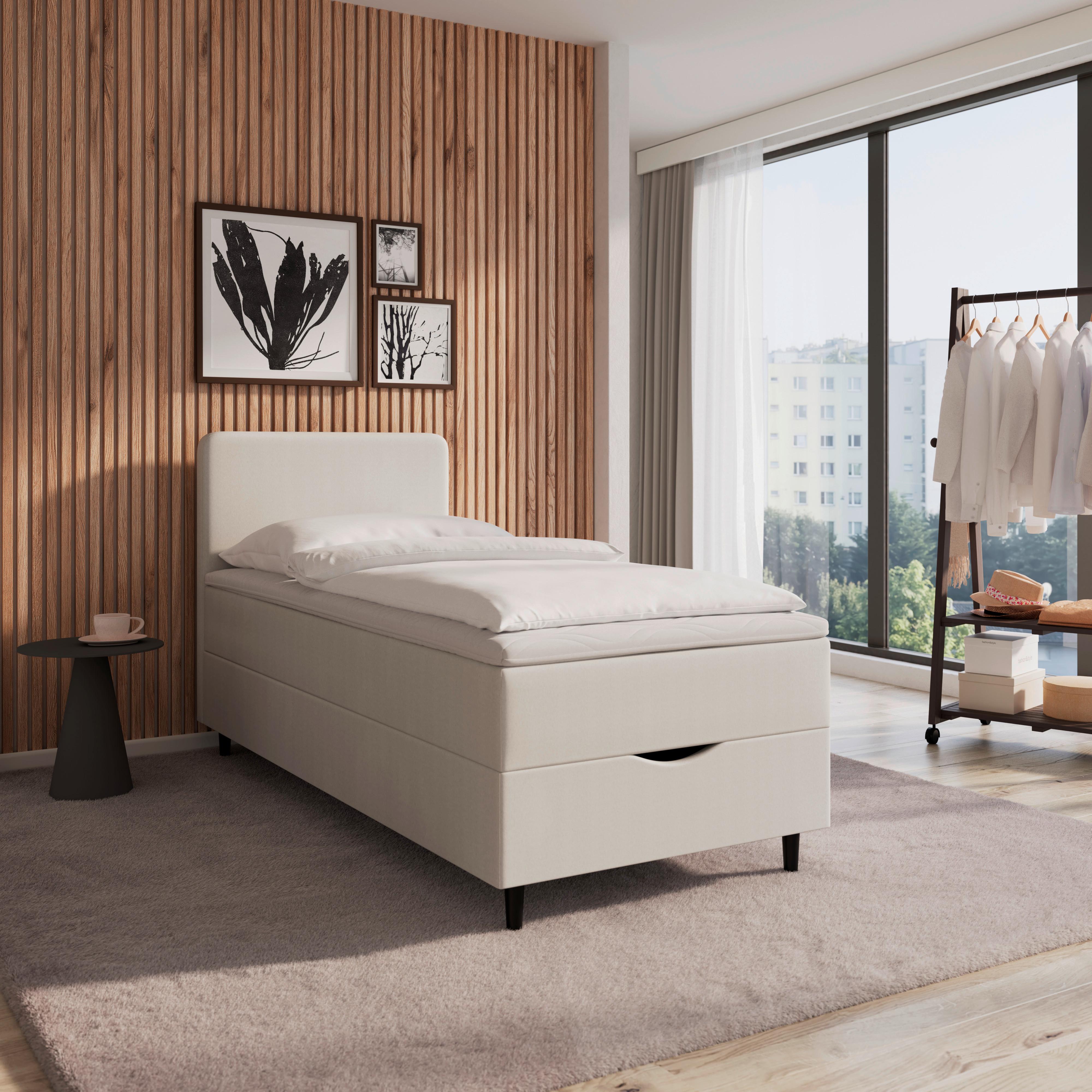 Boxspringová posteľ VIDA 90x200, krémová, s topperom - čierna/krémová, Modern, drevo/textil (90/200cm) - Bessagi Home