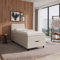 Boxspringová posteľ VIDA 90x200, krémová, s topperom - čierna/slonovinová, Modern, drevo/textil (90/200cm) - Bessagi Home