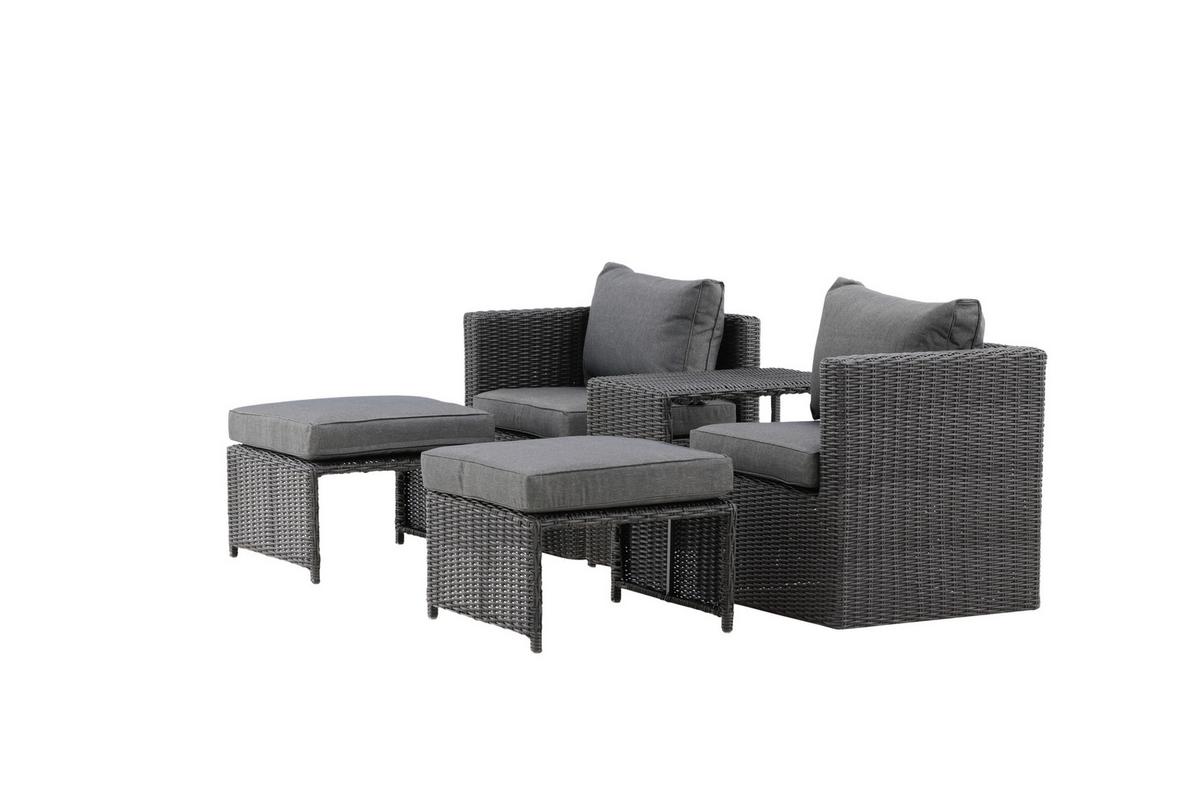 Gartenmöbel Set 5-Tlg. Quad Kunststoffgeflecht mit Kissen - Schwarz/Grau, KONVENTIONELL, Kunststoff/Metall - Gardenson