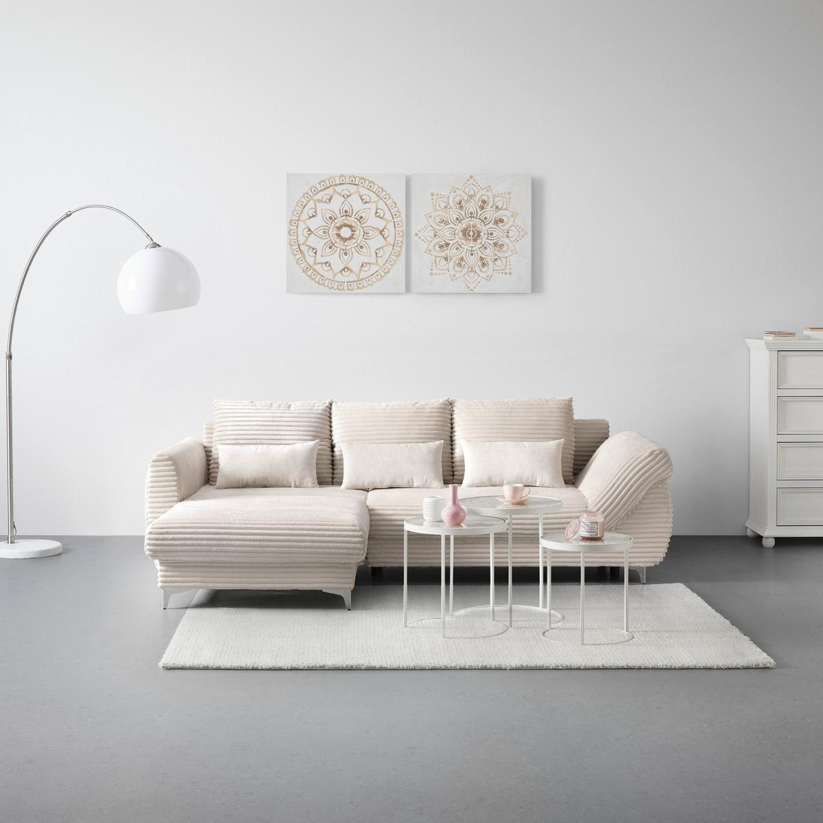 Sedačka Alantis Lux, levá, krémová - černá/barvy stříbra, Lifestyle, kov/dřevo (175/263cm) - Mömax