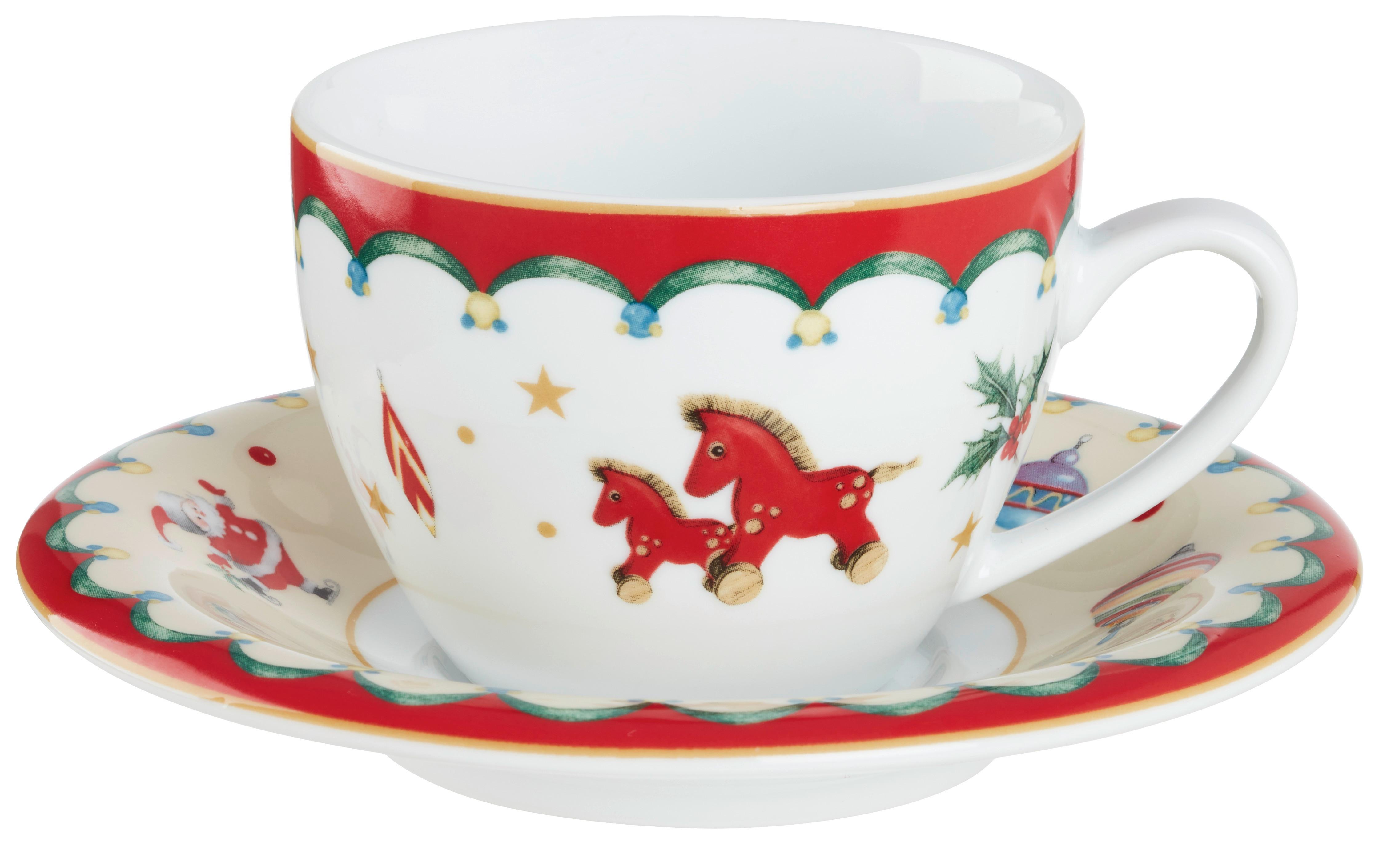 Šálek a podšálek na kávu XMAS - bílá/červená, Konvenční, keramika - Mömax