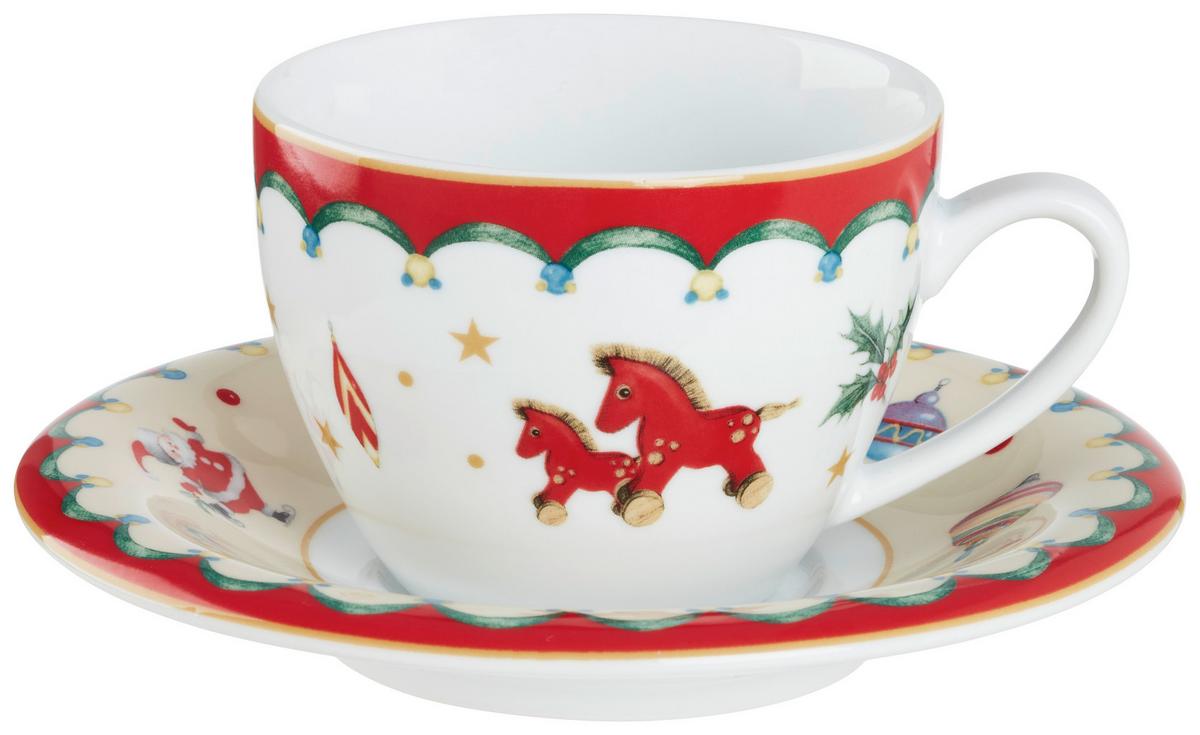 Šálek a podšálek na kávu XMAS - bílá/červená, Konvenční, keramika - Mömax