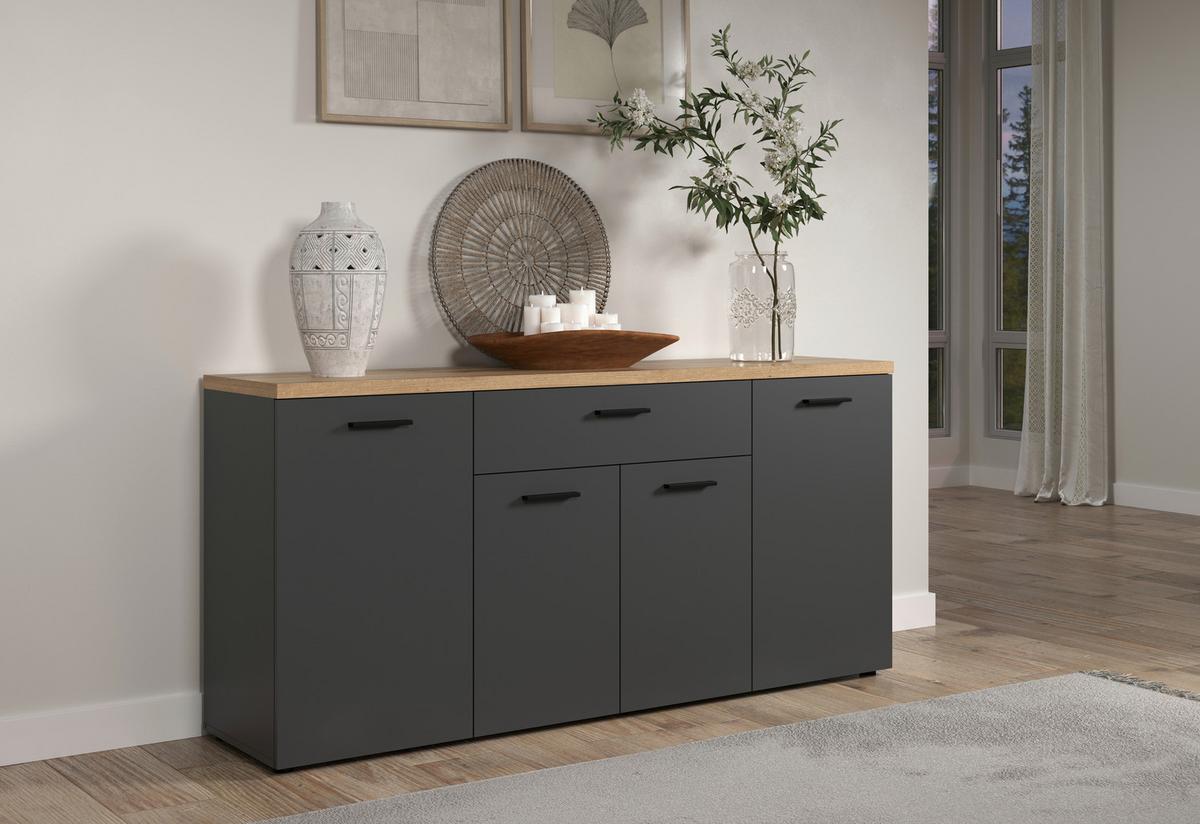 Sideboard Baggio Anthrazit/Eichefarben B: 180cm - Eichefarben/Anthrazit, Design, Holzwerkstoff (180/85/40cm) - MID.YOU
