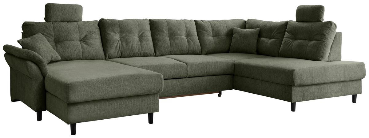 Wohnlandschaft Brizzini Dunkelgrün U: 176x338x206 Cm - Dunkelgrün/Schwarz, MODERN, Textil (176/338/206cm) - Livetastic