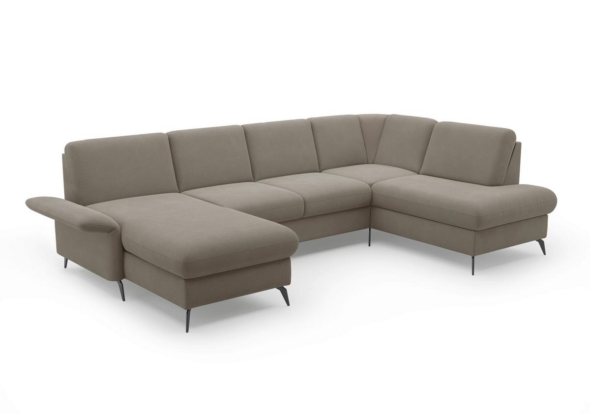 Wohnlandschaft Rochelle Schlammfarben U: 164x314x195cm - Schlammfarben/Schwarz, KONVENTIONELL, Textil (164/314/195cm) - Sit & More