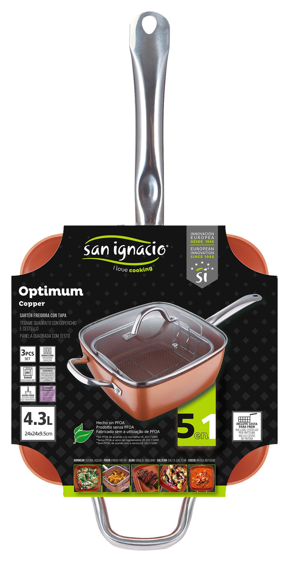 Pfanne Optimum Copper D/h: 24/ 9,5cm Edelstahl + Dampfablass - Transparent/Kupferfarben, Basics, Glas/Metall (24/24/9.5cm)