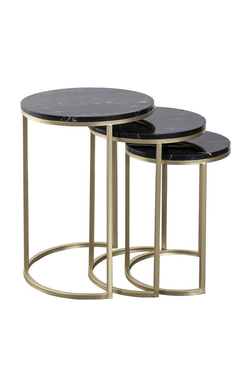 Beistelltisch 3-Teilig Tria Schwarz/Goldfarben - Goldfarben/Schwarz, Trend, Stein/Metall - Kayoom
