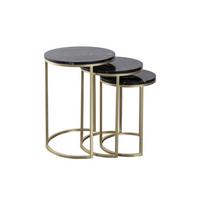 Beistelltisch 3-Teilig Tria Schwarz/Goldfarben - Goldfarben/Schwarz, Trend, Stein/Metall - Kayoom
