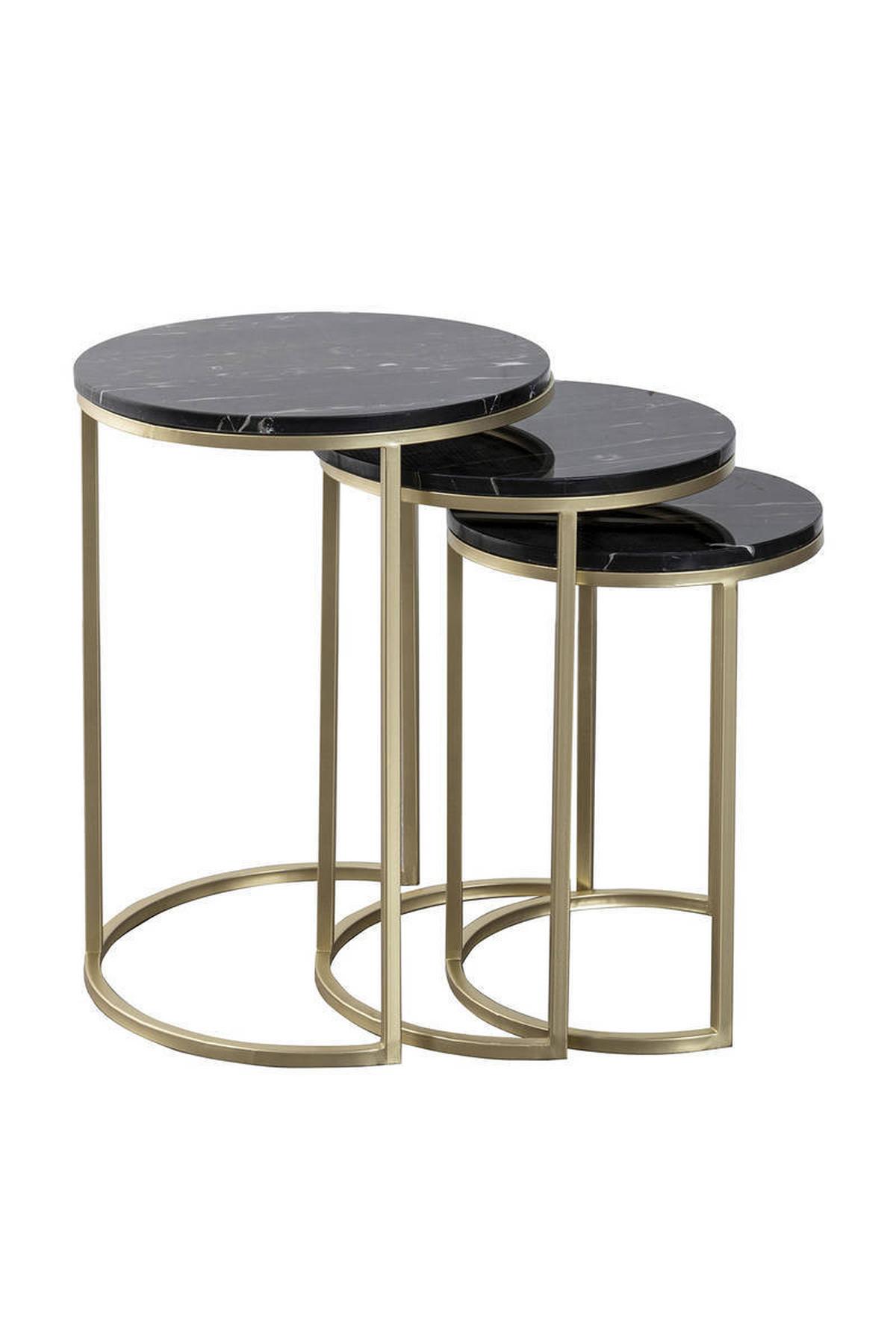 Beistelltisch 3-Teilig Tria Schwarz/Goldfarben - Goldfarben/Schwarz, Trend, Stein/Metall - Kayoom