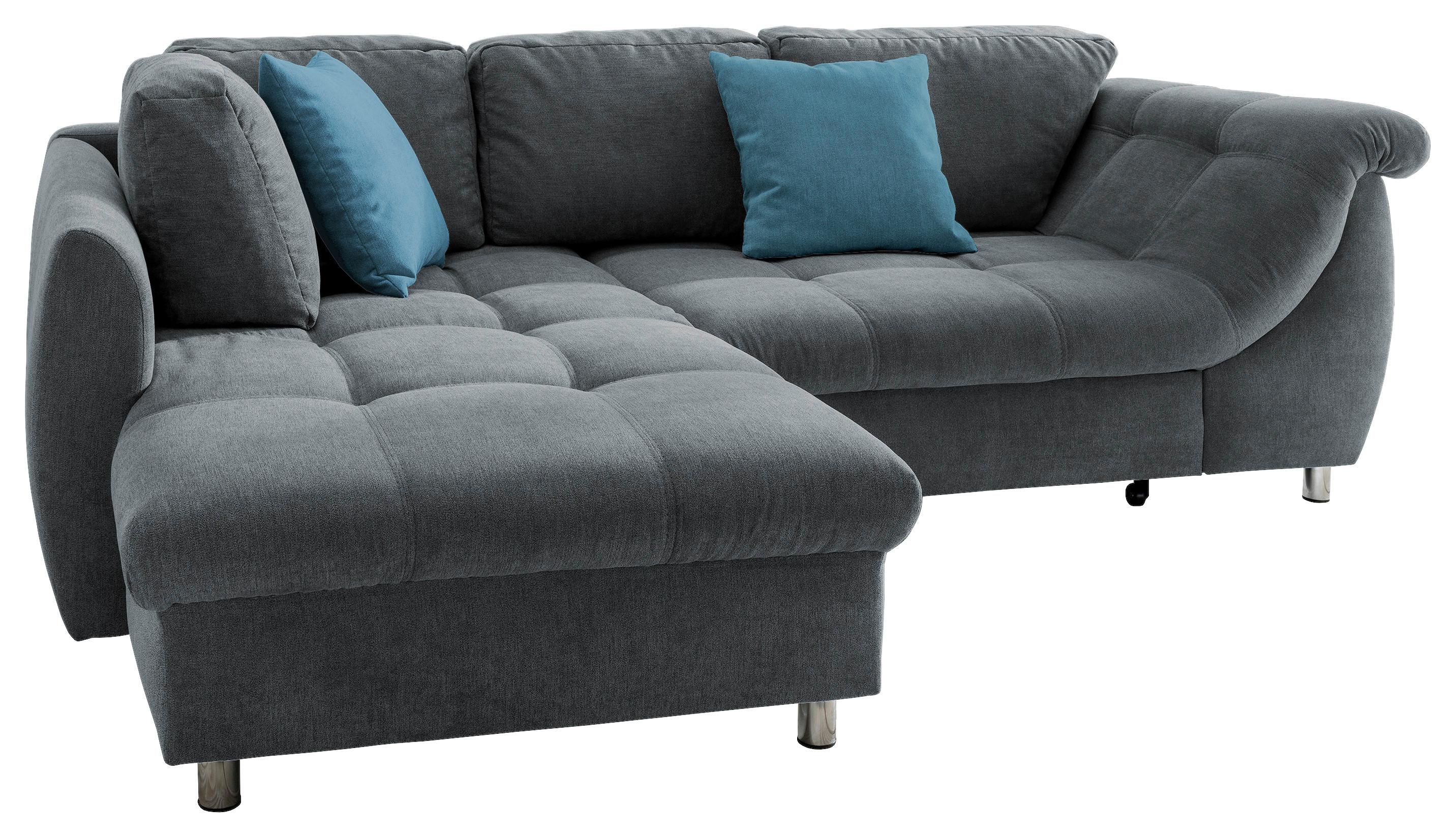 Ecksofa mit Schlaffunktion + Zierkissen Agira, Blau - Blau/Chromfarben, Design, Textil (190/250cm) - Livetastic