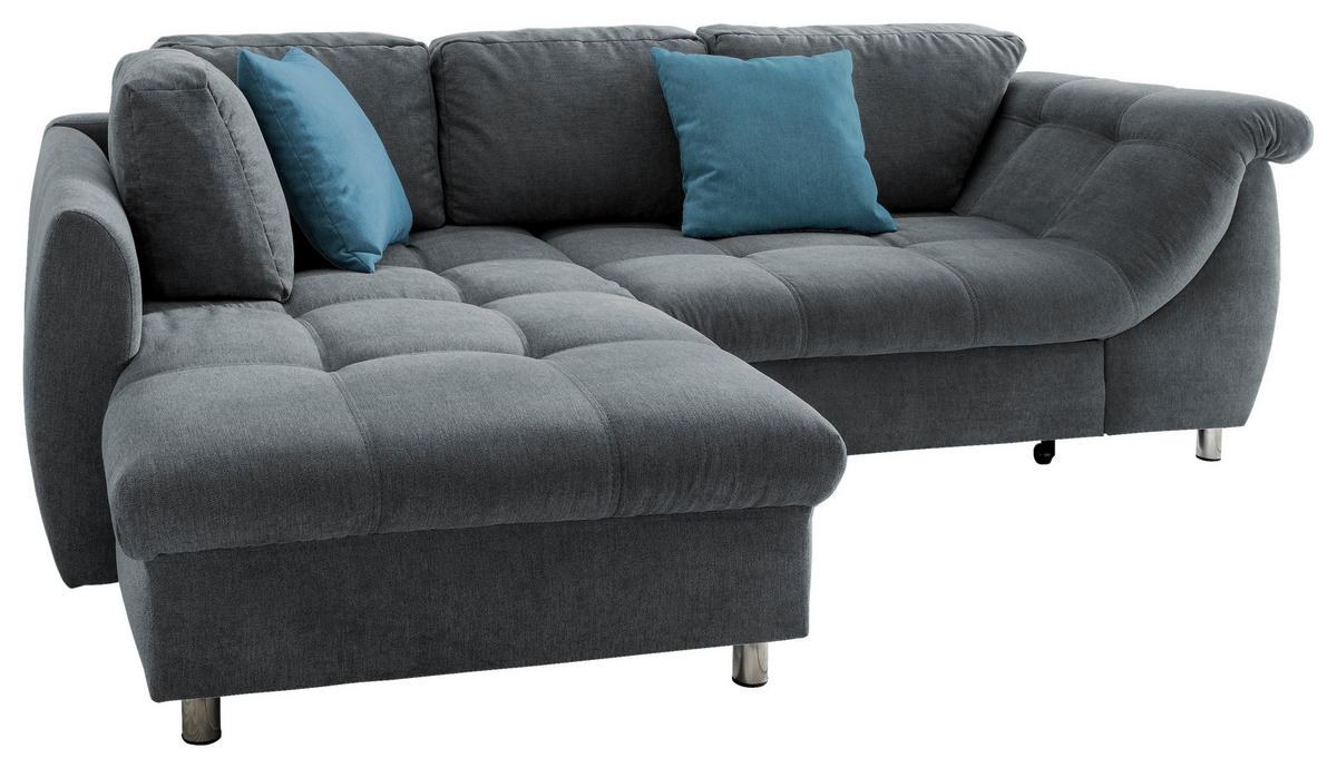Rohová sedačka AGIRA, levá, antracitová / modrá - modrá/barvy chromu, Design, textil/plast (190/250cm) - Livetastic