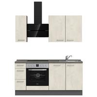 Kuchynská linka 180cm biely betón/ bridlicová šedá - biela/farba ušľachtilej ocele, Modern, kov/kompozitné drevo (180cm) - Nobilia