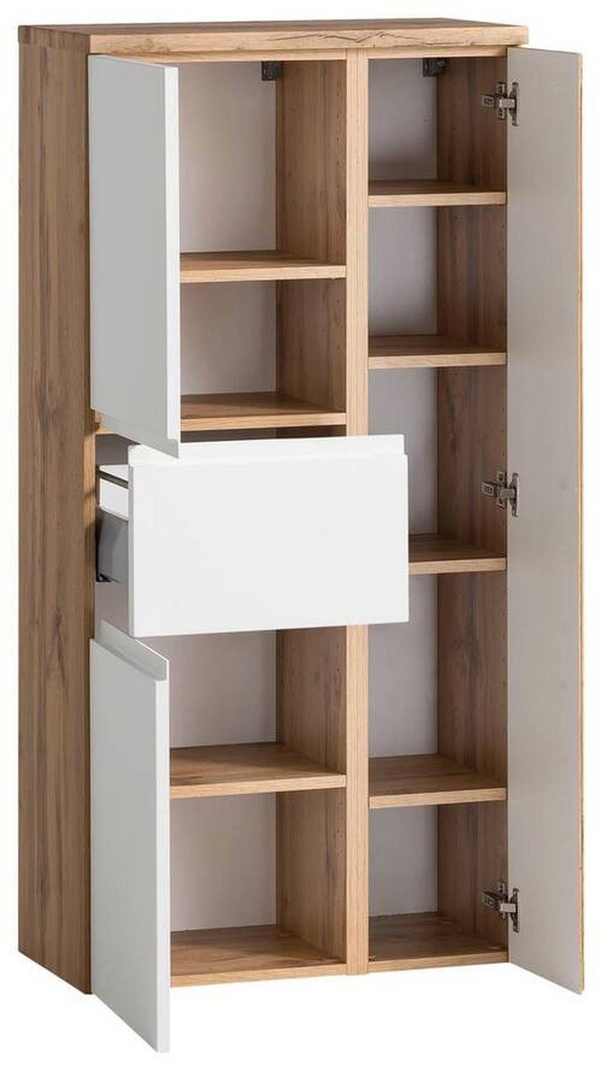Midischrank Bad Varese B: 65 cm Weiß/Wotaneiche Dekor - Silberfarben/Eiche Wotan, MODERN, Holzwerkstoff (65/130/35cm) - Held