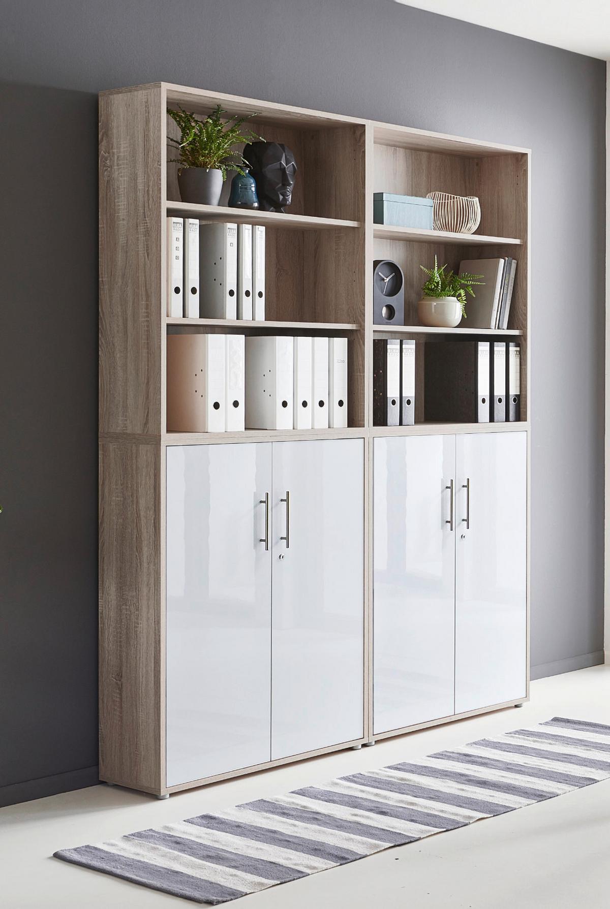 Office Edition B: 168,8 cm Sonoma Eiche/Weiß - Weiß Hochglanz/Sonoma Eiche, MODERN, Holzwerkstoff (168,8/227,2/33cm) - MID.YOU
