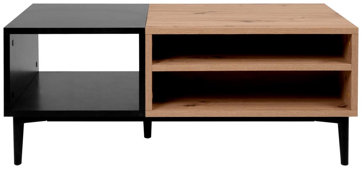 Couchtisch Mit Schublade Und Fach Nola, Eichefarben/schwarz - Eichefarben/Schwarz, KONVENTIONELL, Holzwerkstoff/Kunststoff (100/55/40cm) - MID.YOU